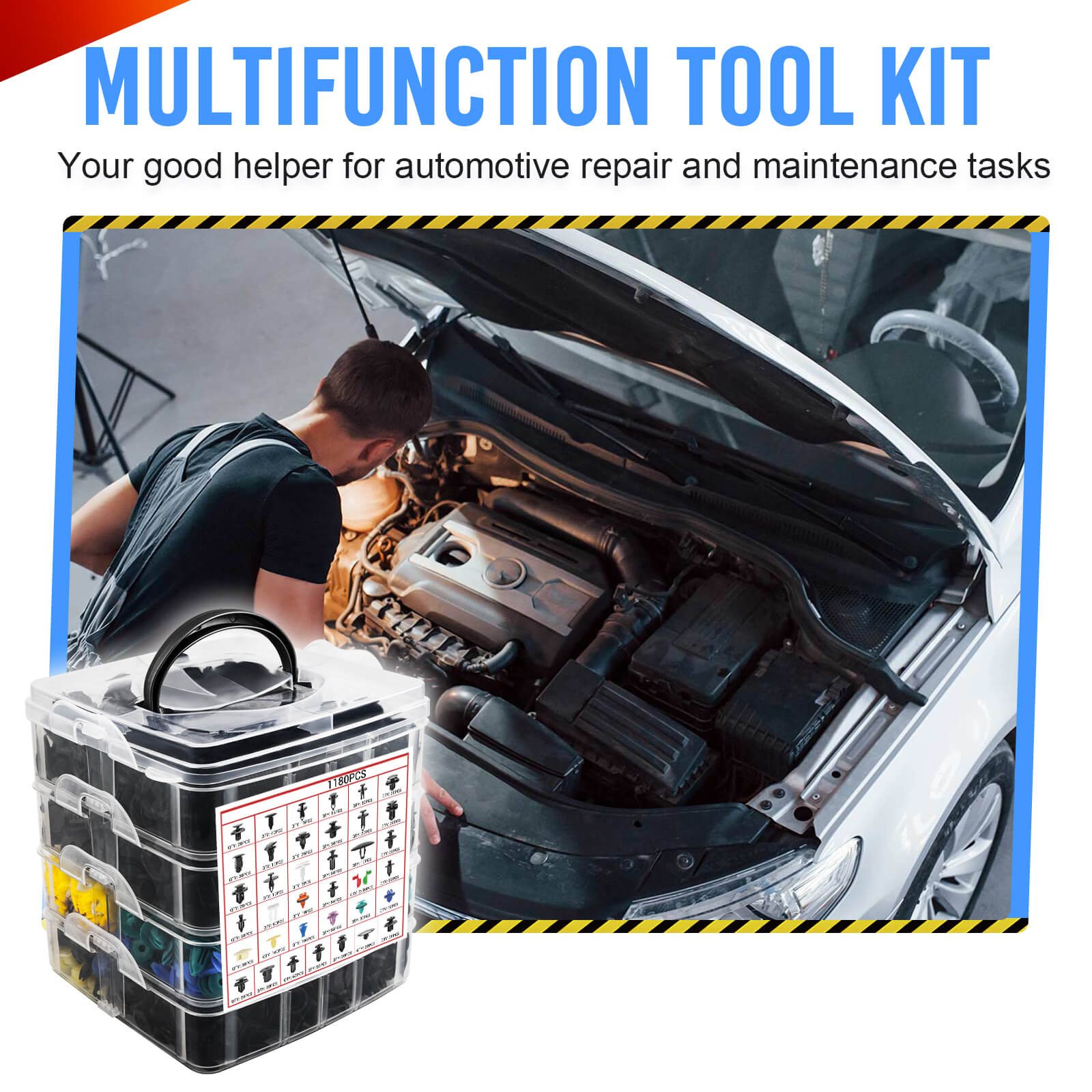 1295pcs Car Mount Clips Auto Fasteners Removal Tool Kit, 37 Popular Size Bumper, Universal Mudguard Rivets Retainers Cable Ties