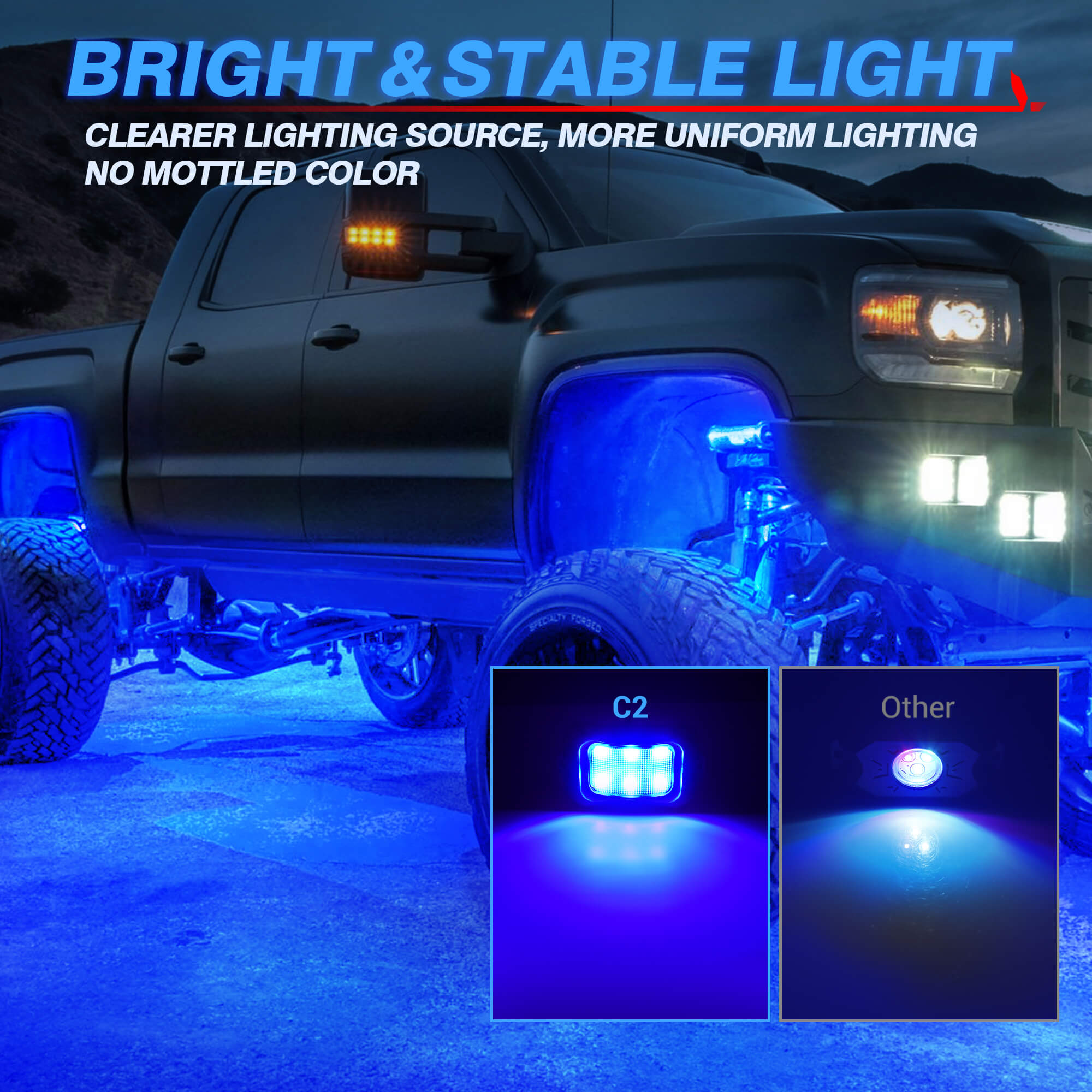 C2 Curved LED Rock Light Pure Sigle Color 4-16 Pods, White/Blue/Green
