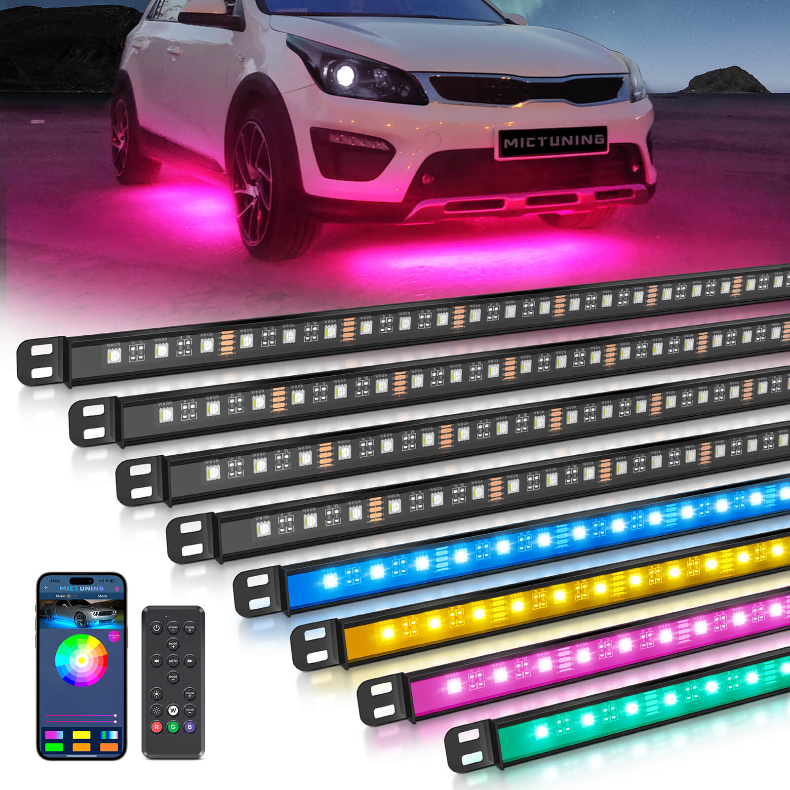 thumbnail image 2 of Car Underglow Strip Lights 2 Pack Car Underglow Lights Kits, 4 Pcs Underglow LED Light Strip Kit And 8 Pods RGB LED Rock Lights Kit For Trucks Golf Cart ATV UTV SUV 2 of 11