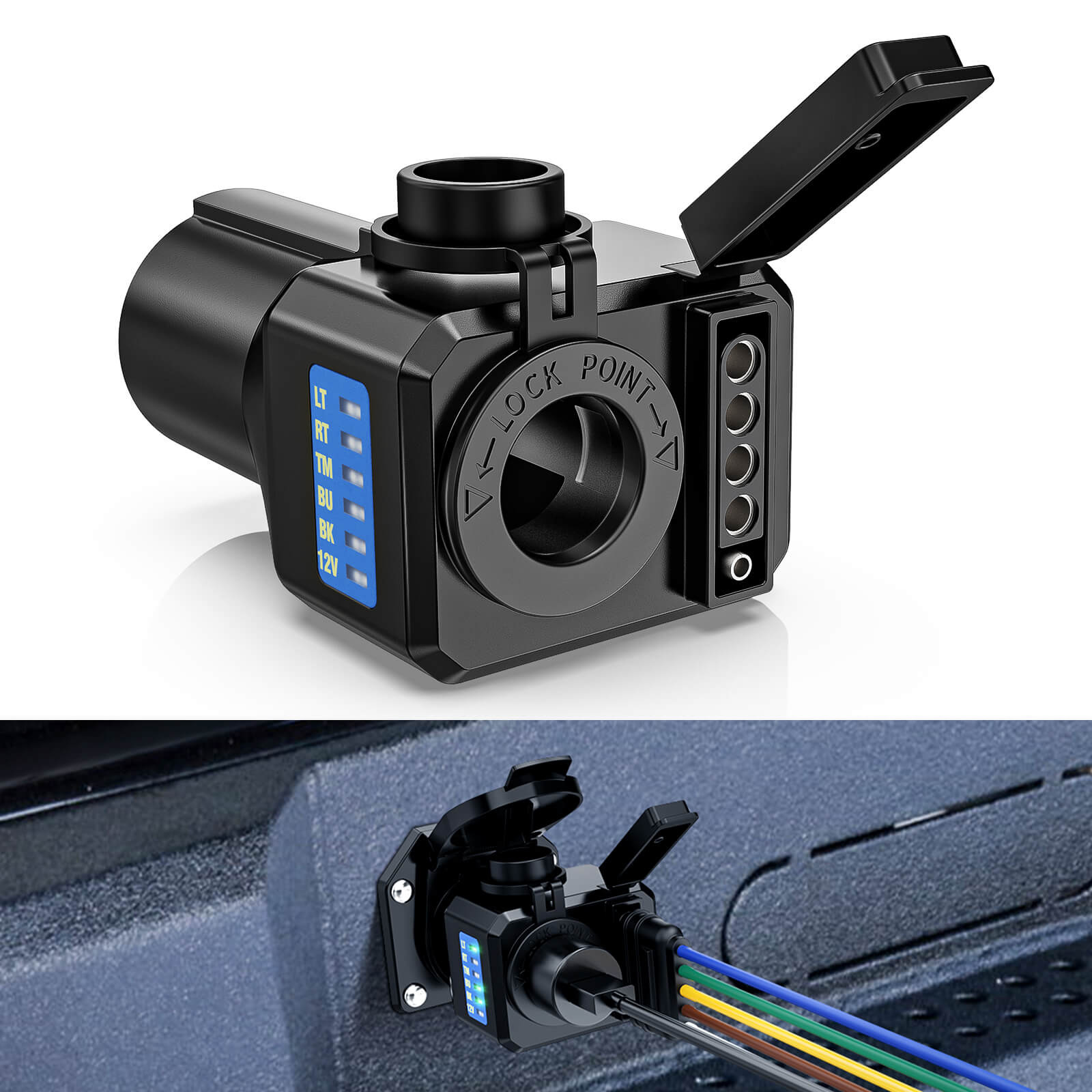 7 Way to 4 and 5 Way Trailer Light Adapter, 7 Pin RV Blade to 4/5 Pin Flat 12V Power Adapter with LED Circuit Tester