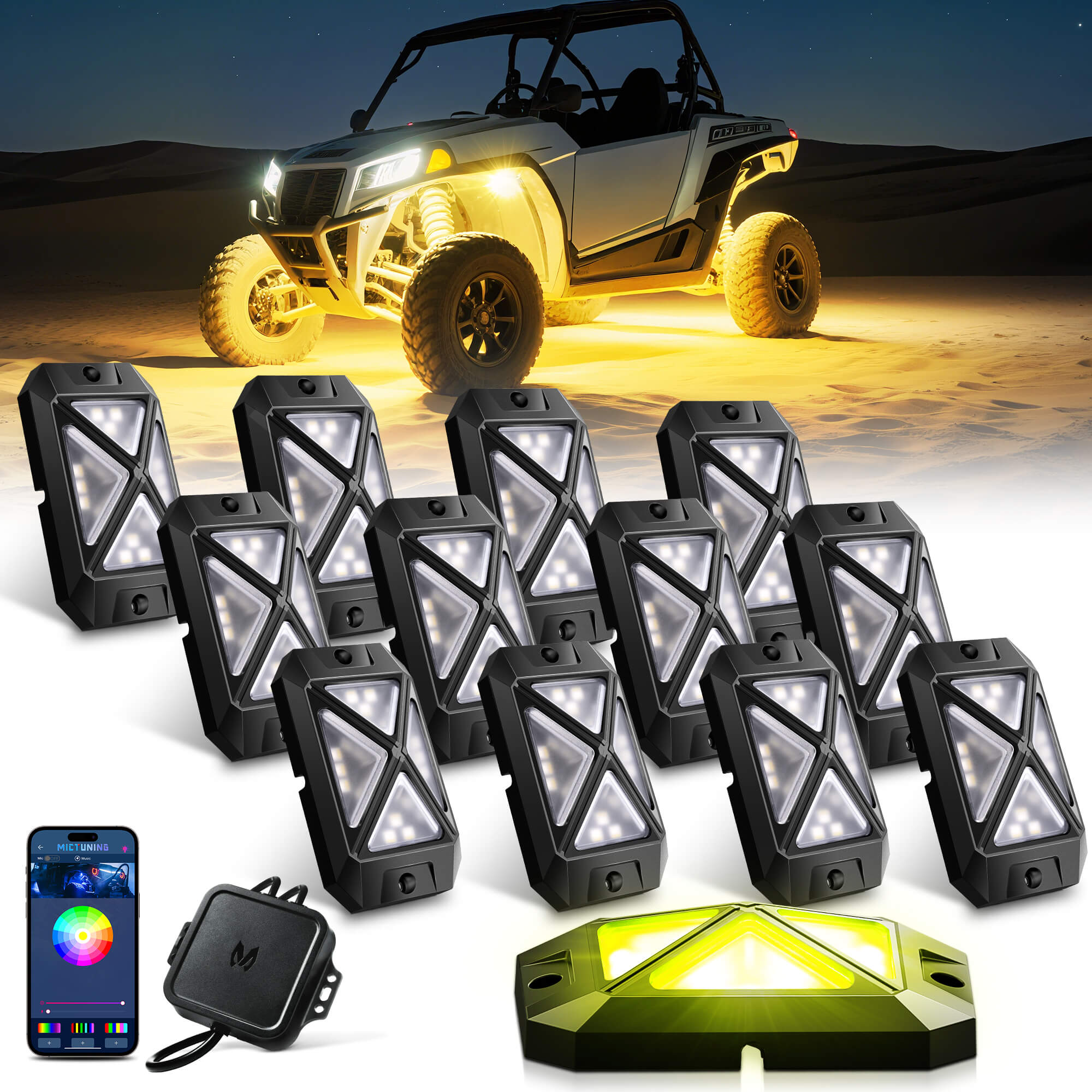 2025 Newest C4 360° Ultra-bright 4-Sided Wide Angle RGBW LED Rock Lights, Microphone Sync with APP Control, 8-16 Pods