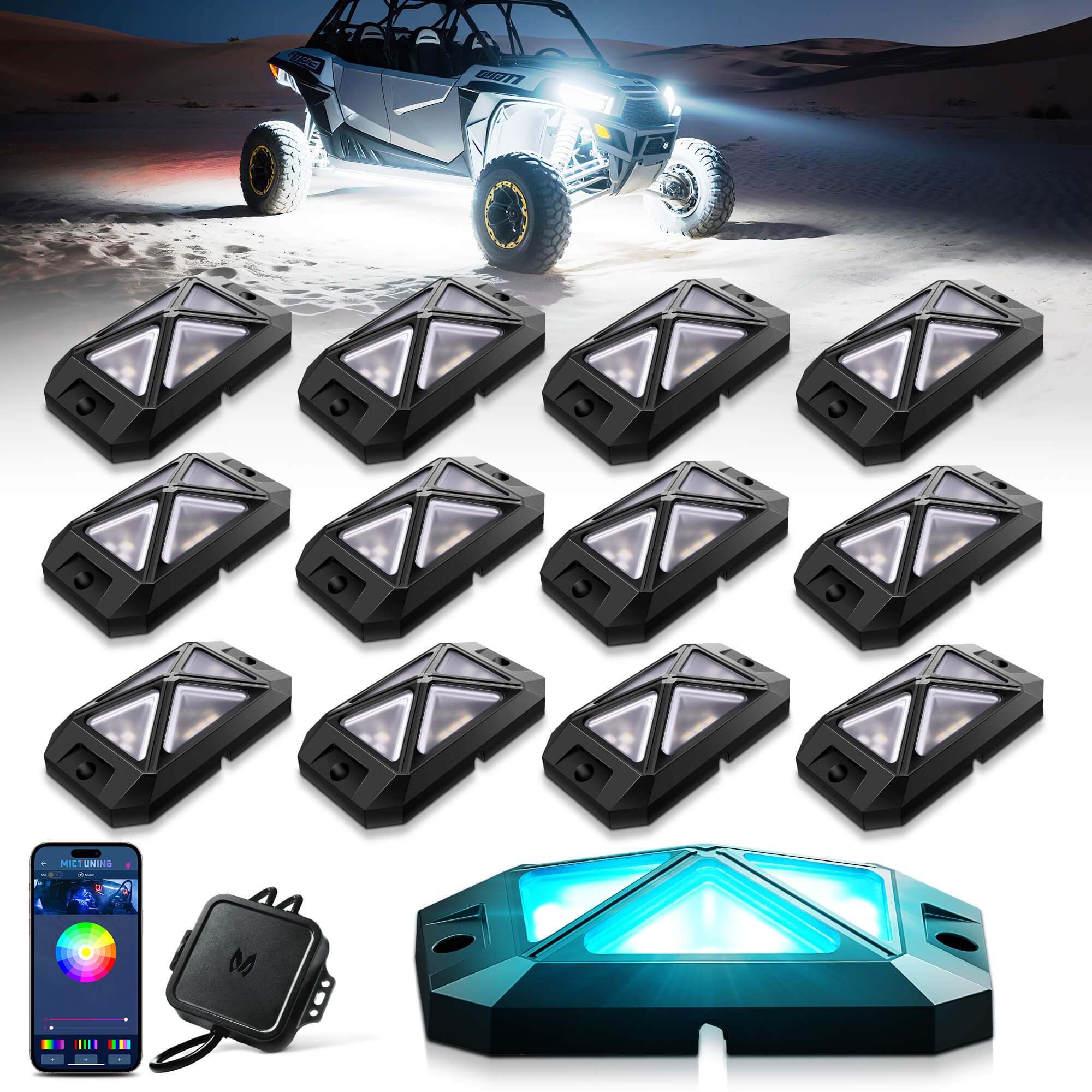 2025 Newest C4 360° Ultra-bright 4-Sided Wide Angle RGBW LED Rock Lights, Microphone Sync with APP Control, 8-16 Pods