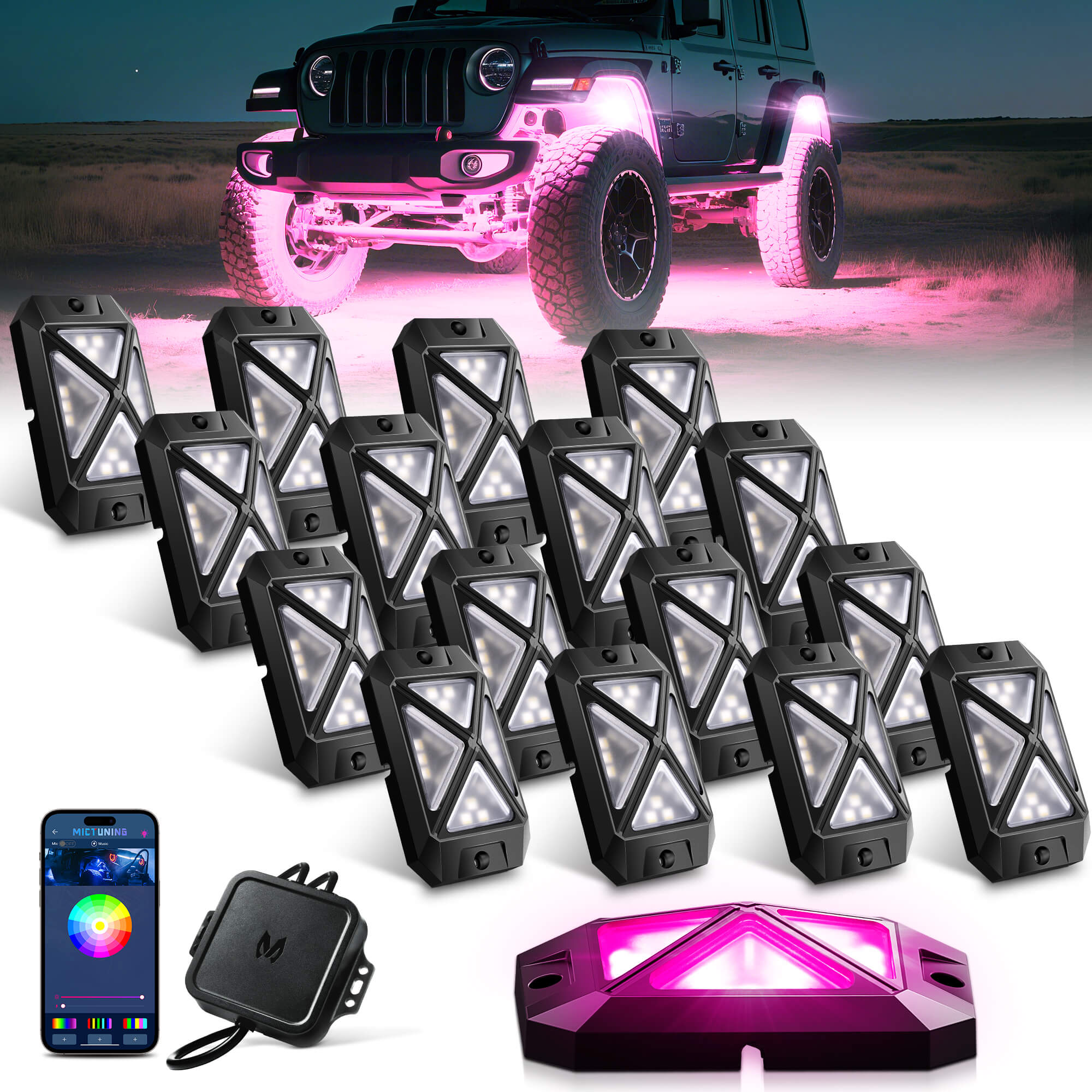 2025 Newest C4 360° Ultra-bright 4-Sided Wide Angle RGBW LED Rock Lights, Microphone Sync with APP Control, 8-16 Pods