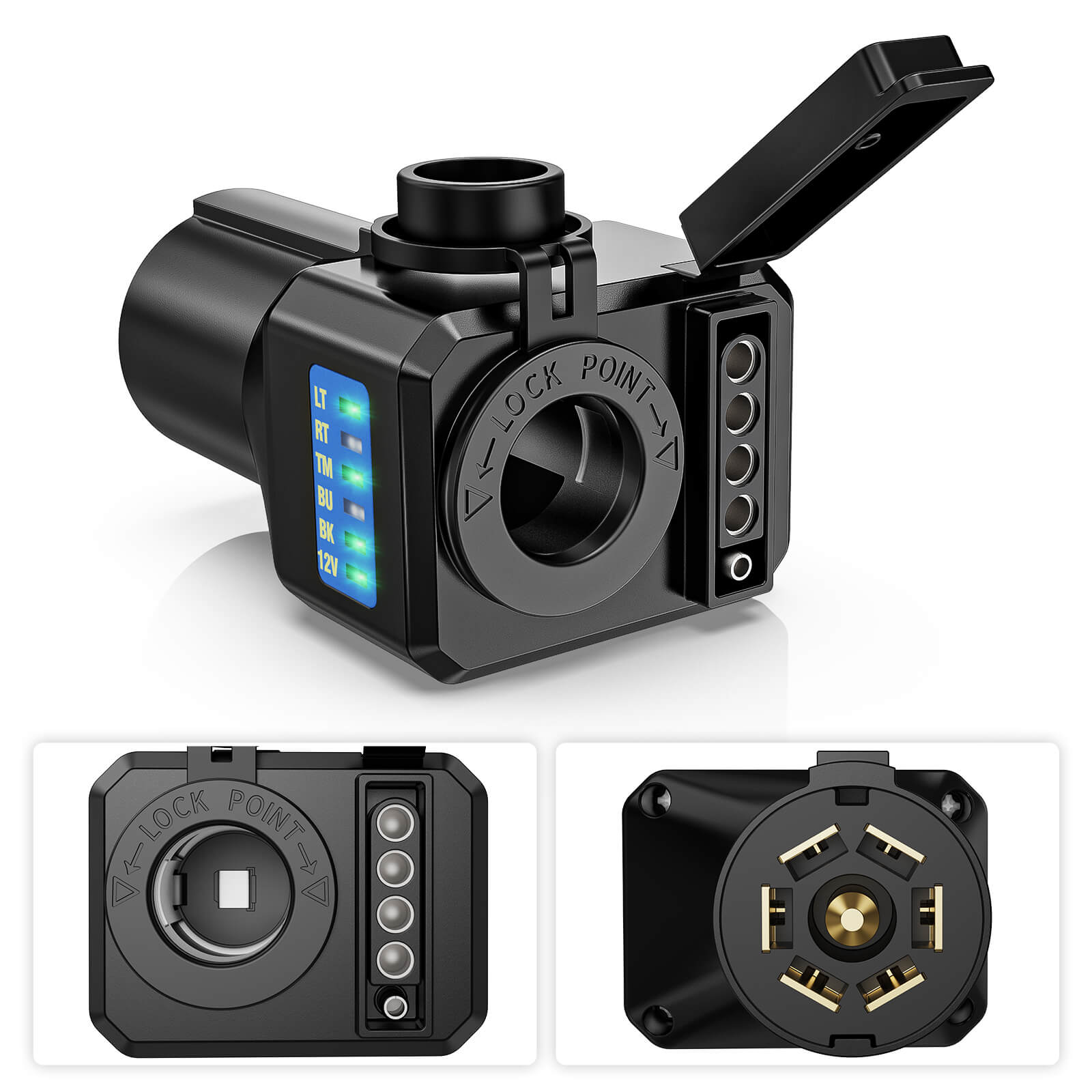 7 Way to 4 and 5 Way Trailer Light Adapter, 7 Pin RV Blade to 4/5 Pin Flat 12V Power Adapter with LED Circuit Tester