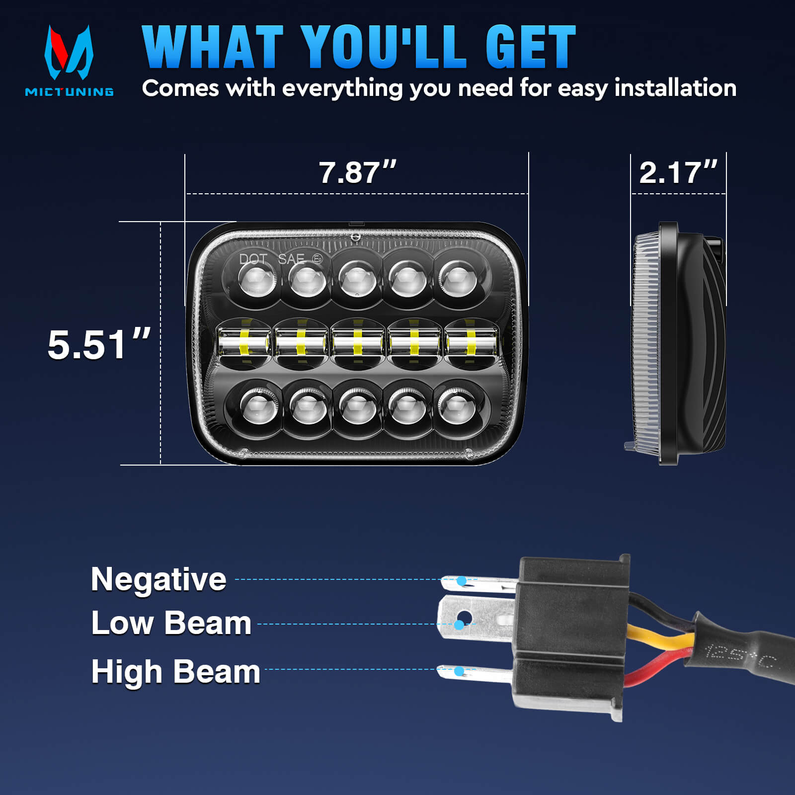 5x7 LED Headlights 7x6 Rectangle Headlamps H6054 110W Hi/Low Sealed Beam For Wrangler YJ Cherokee XJ Comanche MJ Chevy S10 T300 FL50 FL60 FL70 Peterbilt, Black