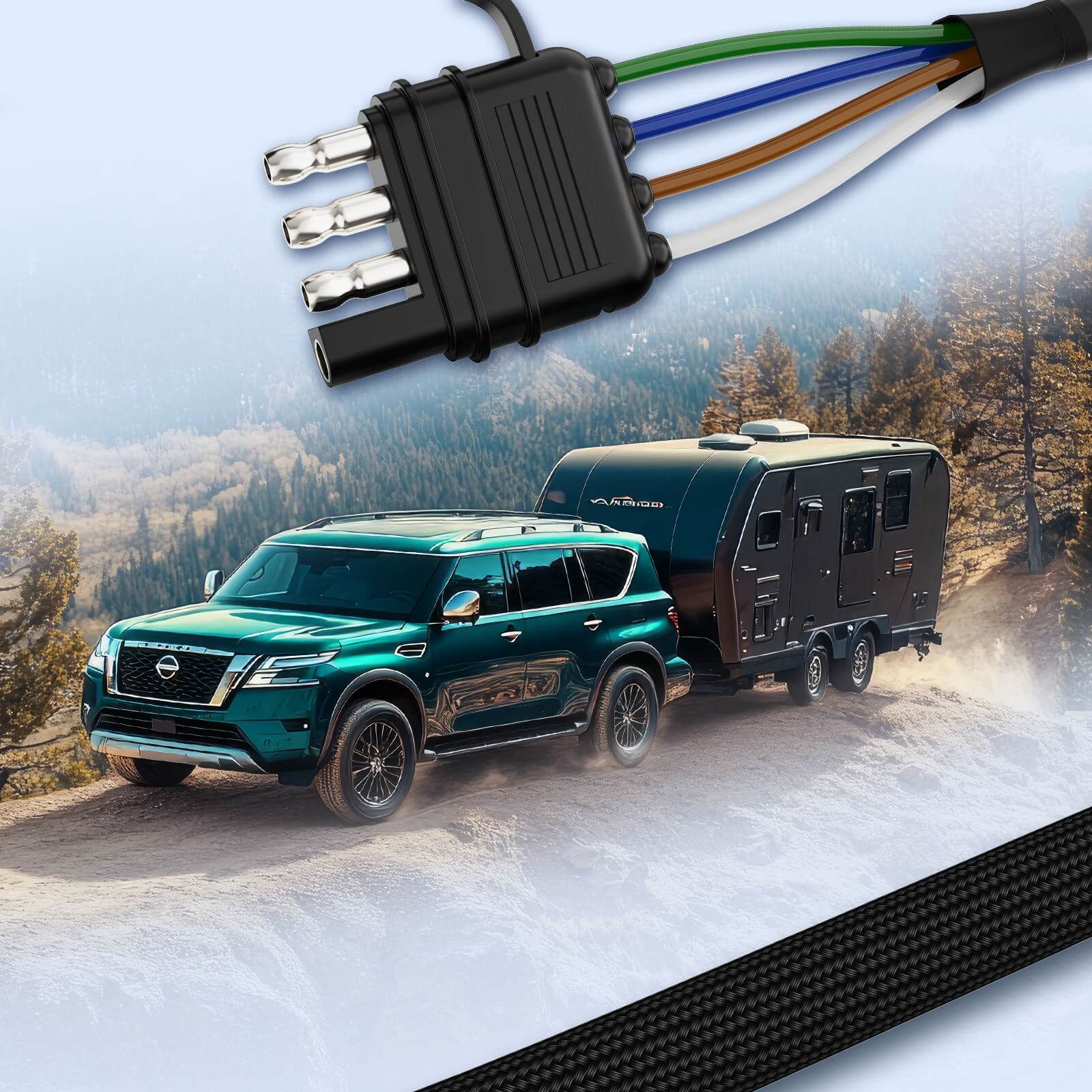 4 Pin Flat Trailer Extension Cable 12 inch, 16 AWG Pure Copper Wire Vehicle-Side and Trailer-Side 4 Way Connector