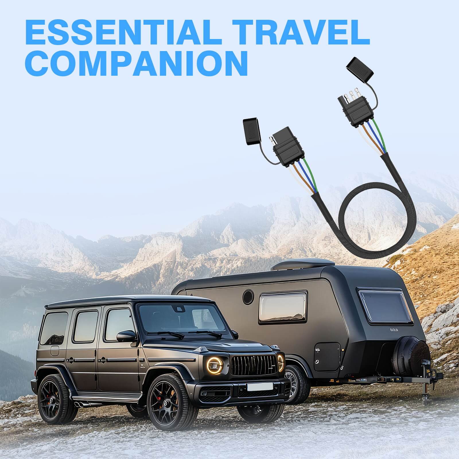 4 Pin Flat Trailer Extension Cable 12 inch, 16 AWG Pure Copper Wire Vehicle-Side and Trailer-Side 4 Way Connector