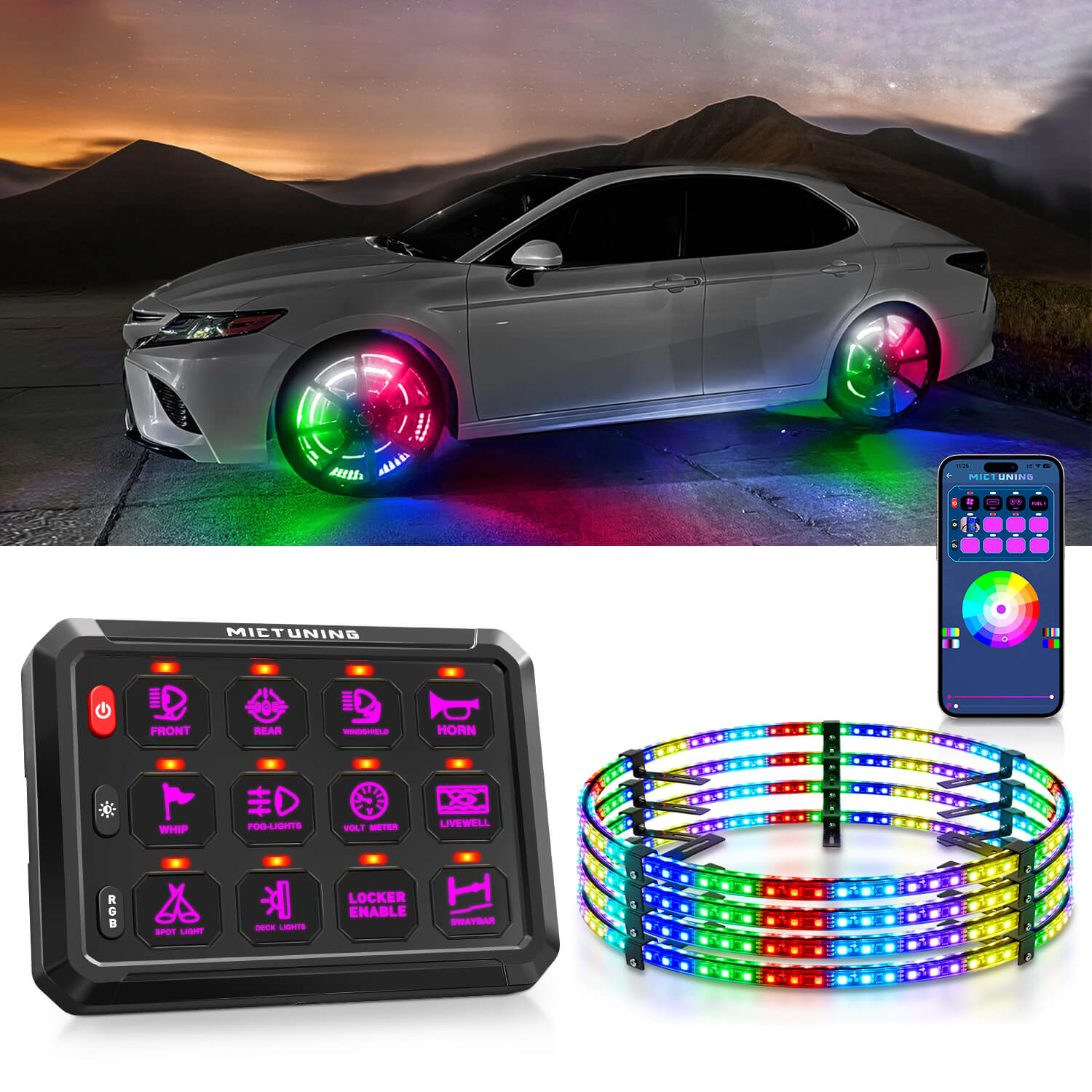 P1s Bluetooth RGB Switch Panel Bundle with V1 RGB+IC Wheel Ring Lights Kit