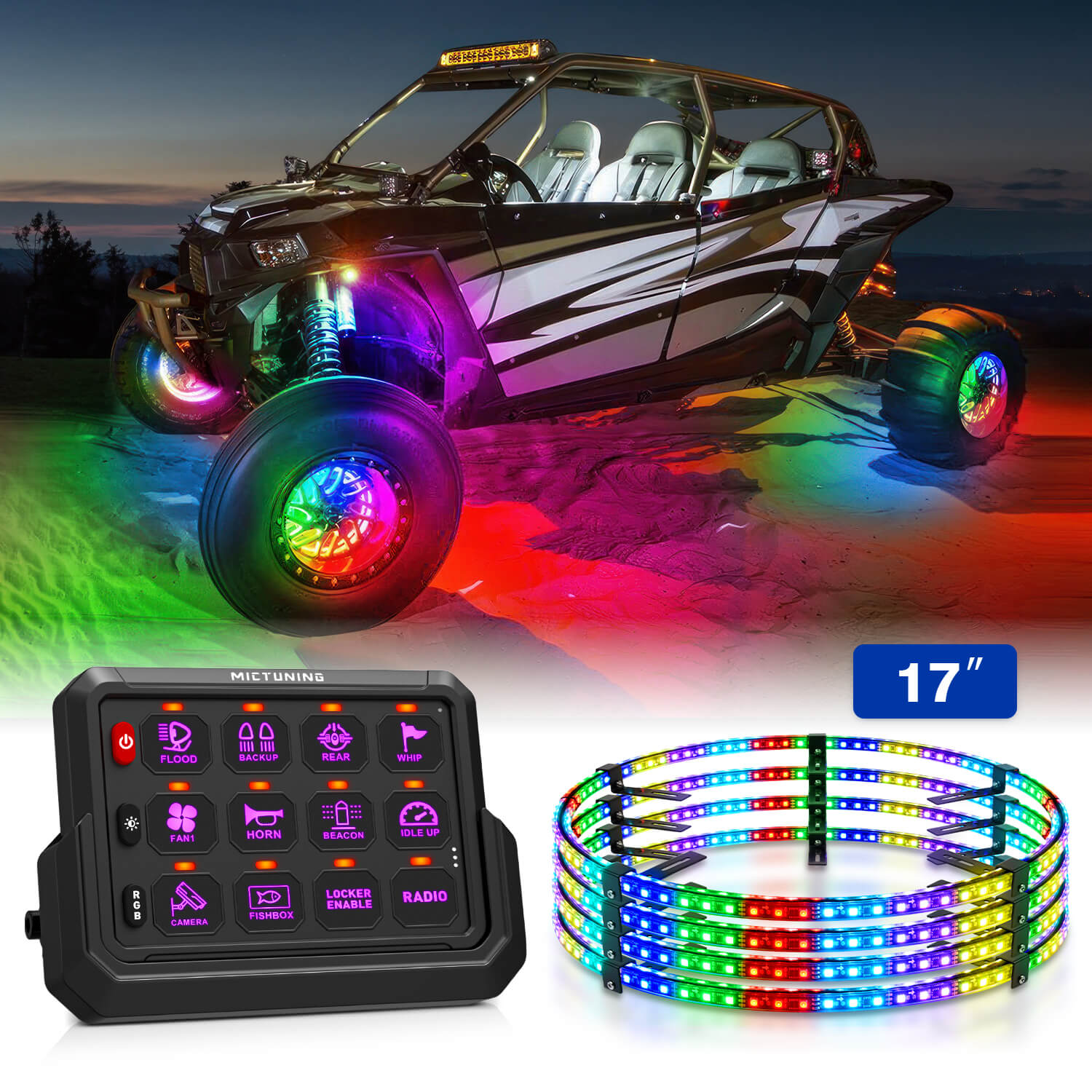 P1s-AC Wireless RGB Switch Panel Bundle with V1 RGB+IC Chasing Color Wheel Ring Lights Kit