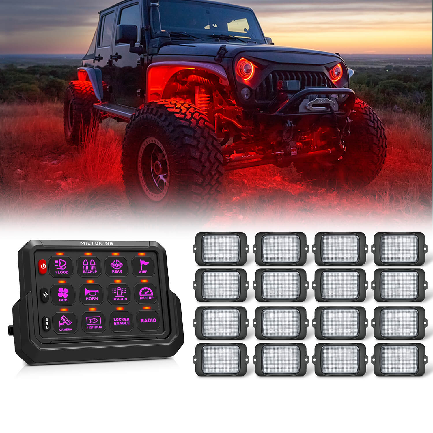 C3 RGBW Rock Lights Kit with P1s-AC Wireless RGB Switch Panel