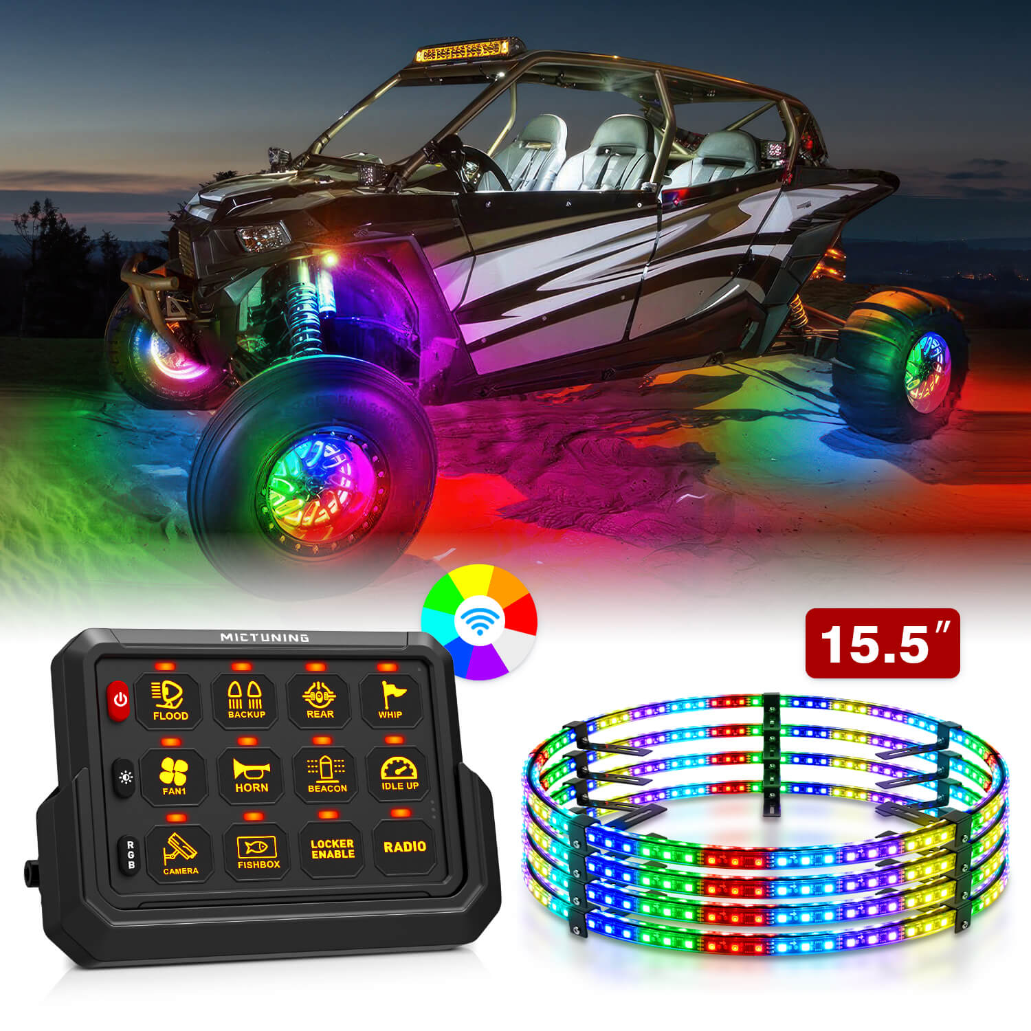 Wireless RGB Switch Panel P1s-AC Bundle with V1 RGB+IC Chasing Color Wheel Ring Lights Kit