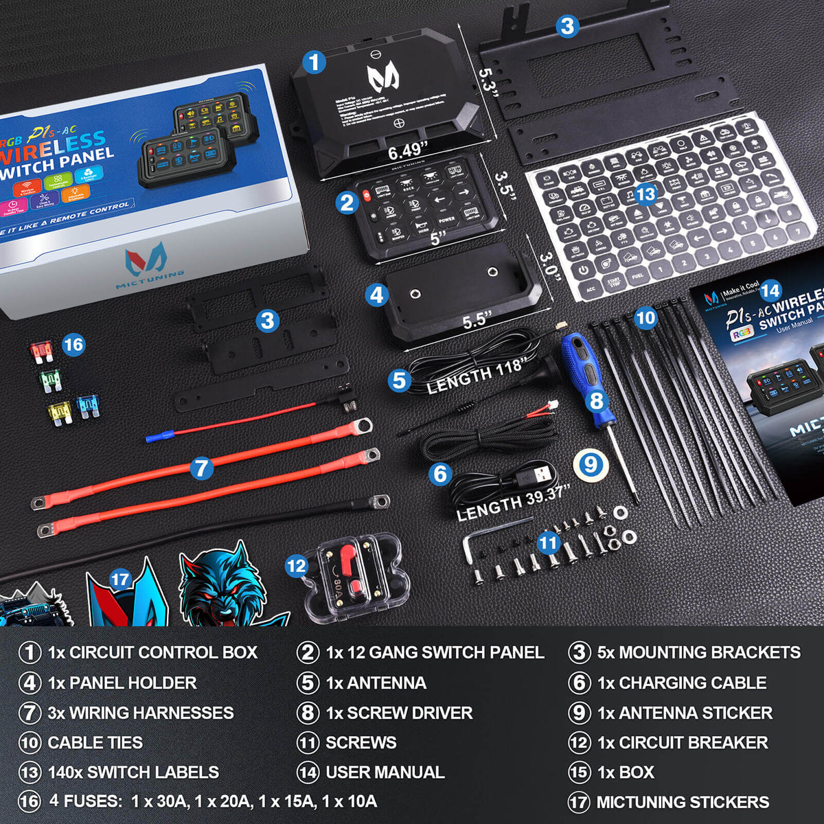 P1s-AC Wireless Cordless RGB Switch Panel Up to 265FT 8/12 Gang Bundle with Q2 MAX RGB+IC Rock Lights Individual Group Control, 8-16 Pods