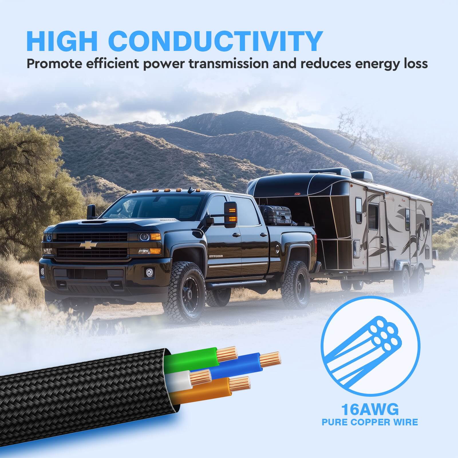 4 Pin Flat Trailer Extension Cable 12 inch, 16 AWG Pure Copper Wire Vehicle-Side and Trailer-Side 4 Way Connector