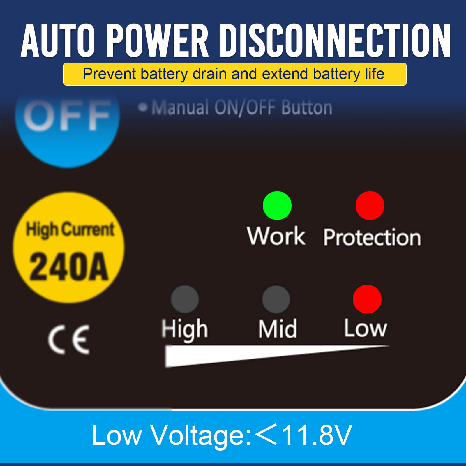 Kill Switch Remote Control 12V 240A Battery Disconnect Isolator Anti-Theft Switch LED Indicators Automatic Power Shut Off for RV Truck Camper Boat