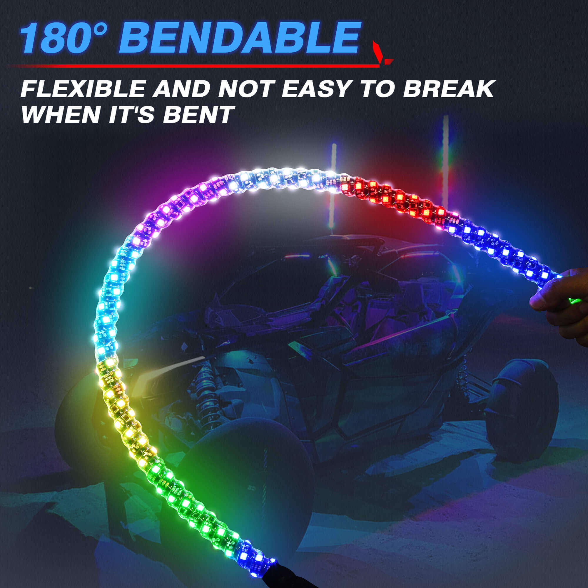 J1 RGB+IC 7″ Anti-glare LED Headlights Bundle with W1 3FT/4FT LED Whip Lights