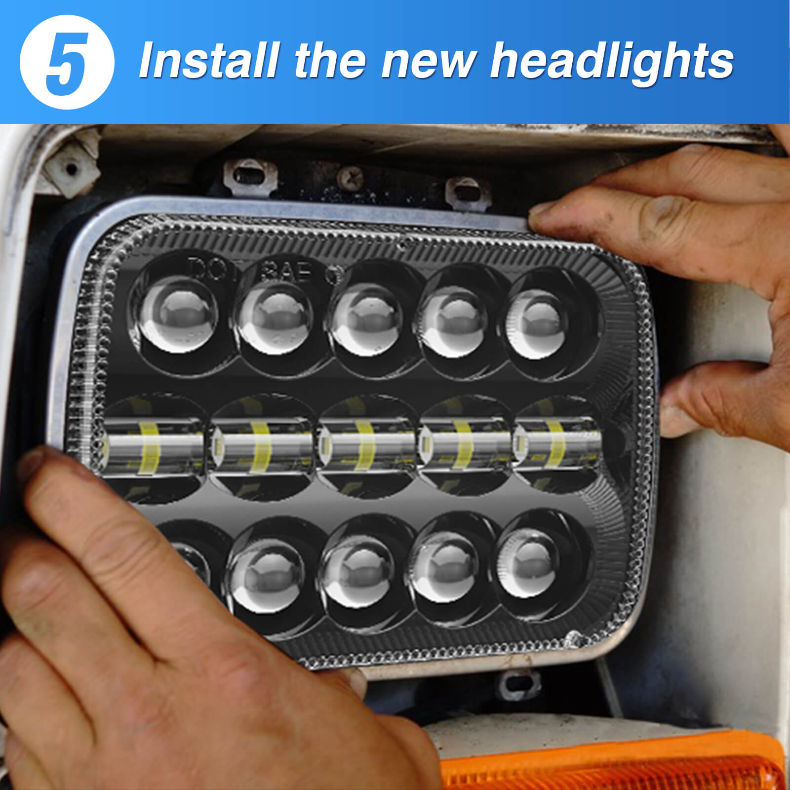 5x7 LED Headlights 7x6 Rectangle Headlamps H6054 110W Hi/Low Sealed Beam For Wrangler YJ Cherokee XJ Comanche MJ Chevy S10 T300 FL50 FL60 FL70 Peterbilt, Black
