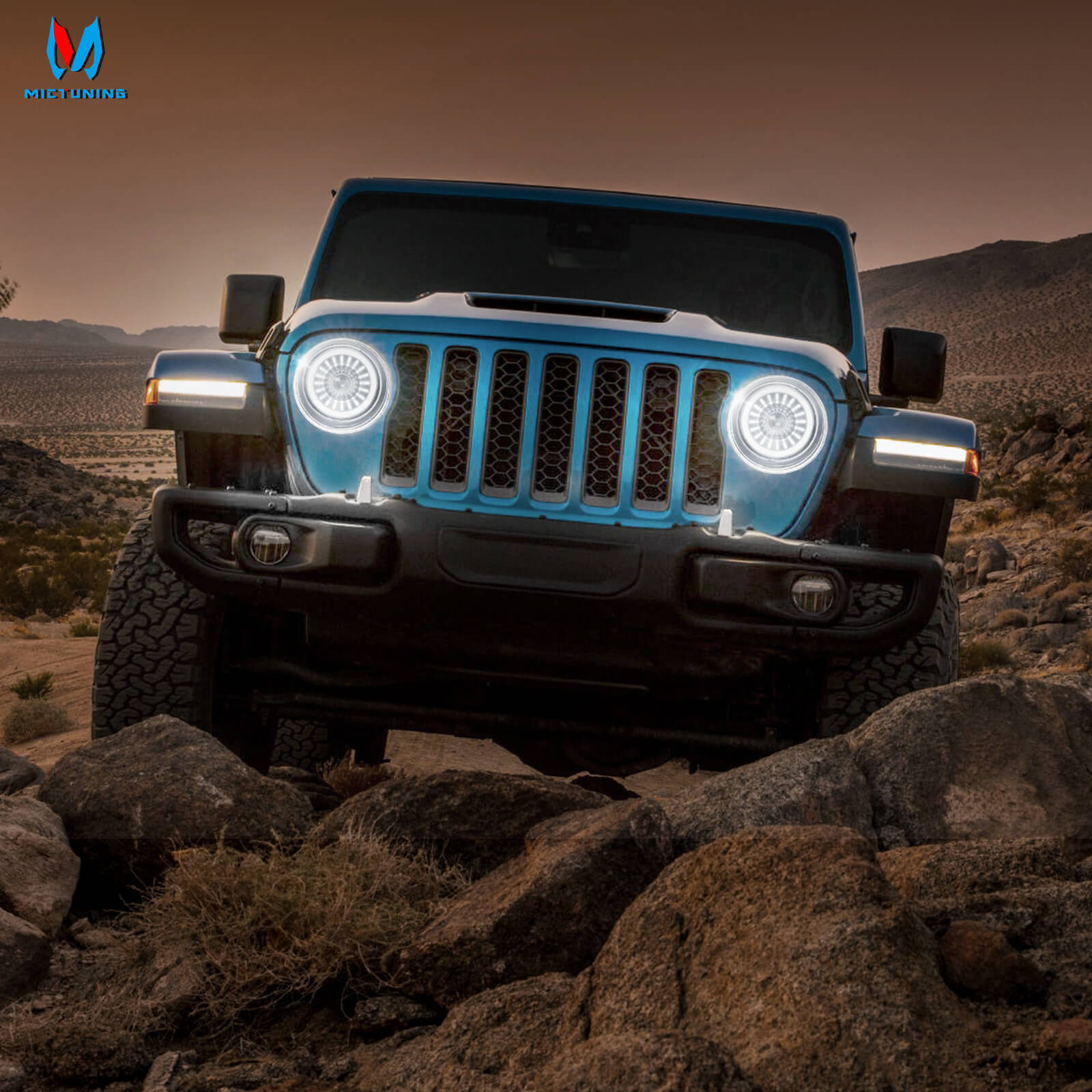 J1 7-inch LED Headlights with Blue Welcome Halo, DOT Approved Anti-Glare, Round H6024 Assembly