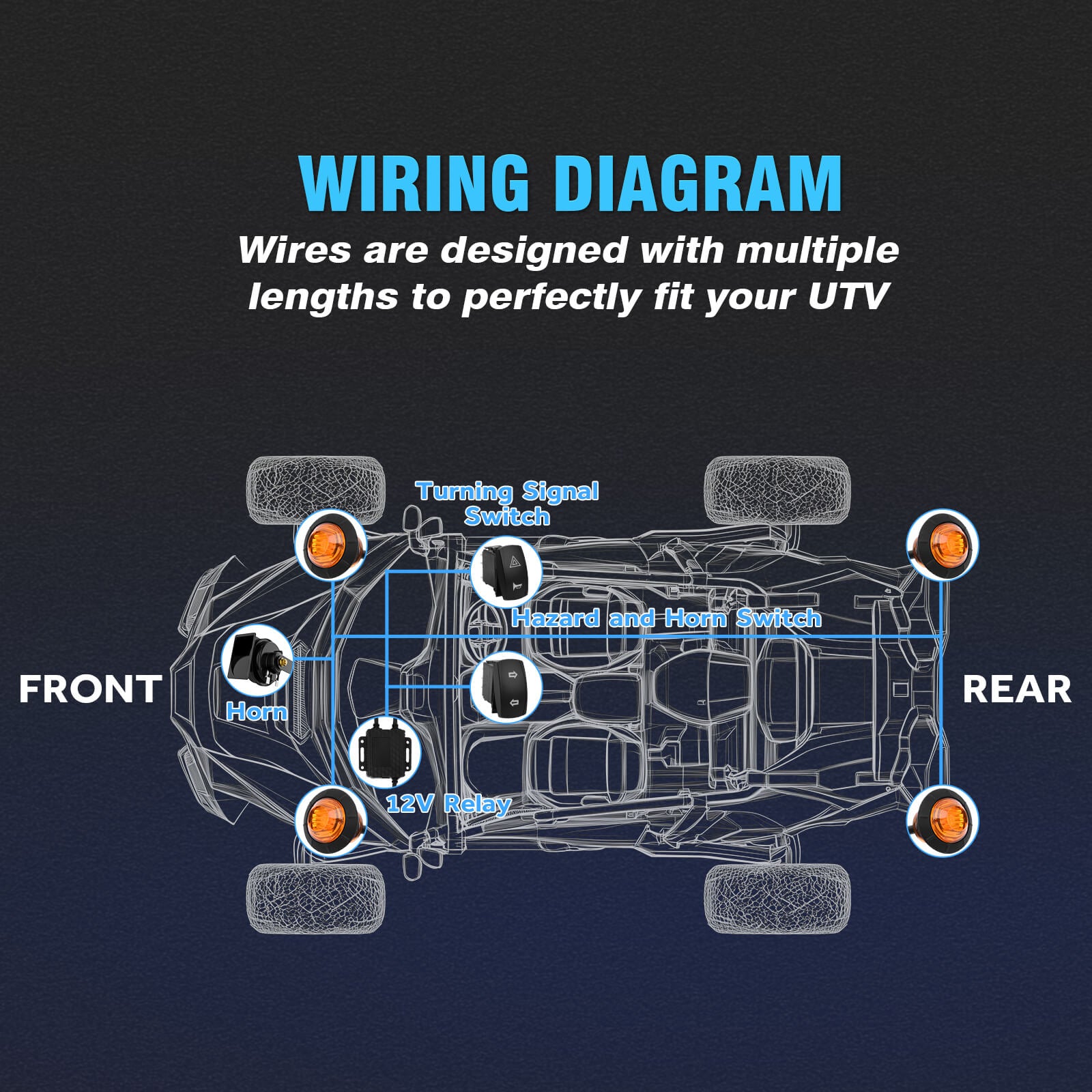 UTV Turn Signal Kit with Horn, Plug-N-Play ATV Blinker Kit, Rocker Switch & Hazard Light For Polaris Can-Am Kawasaki CFMOTO Side-by-Side Golf Cart