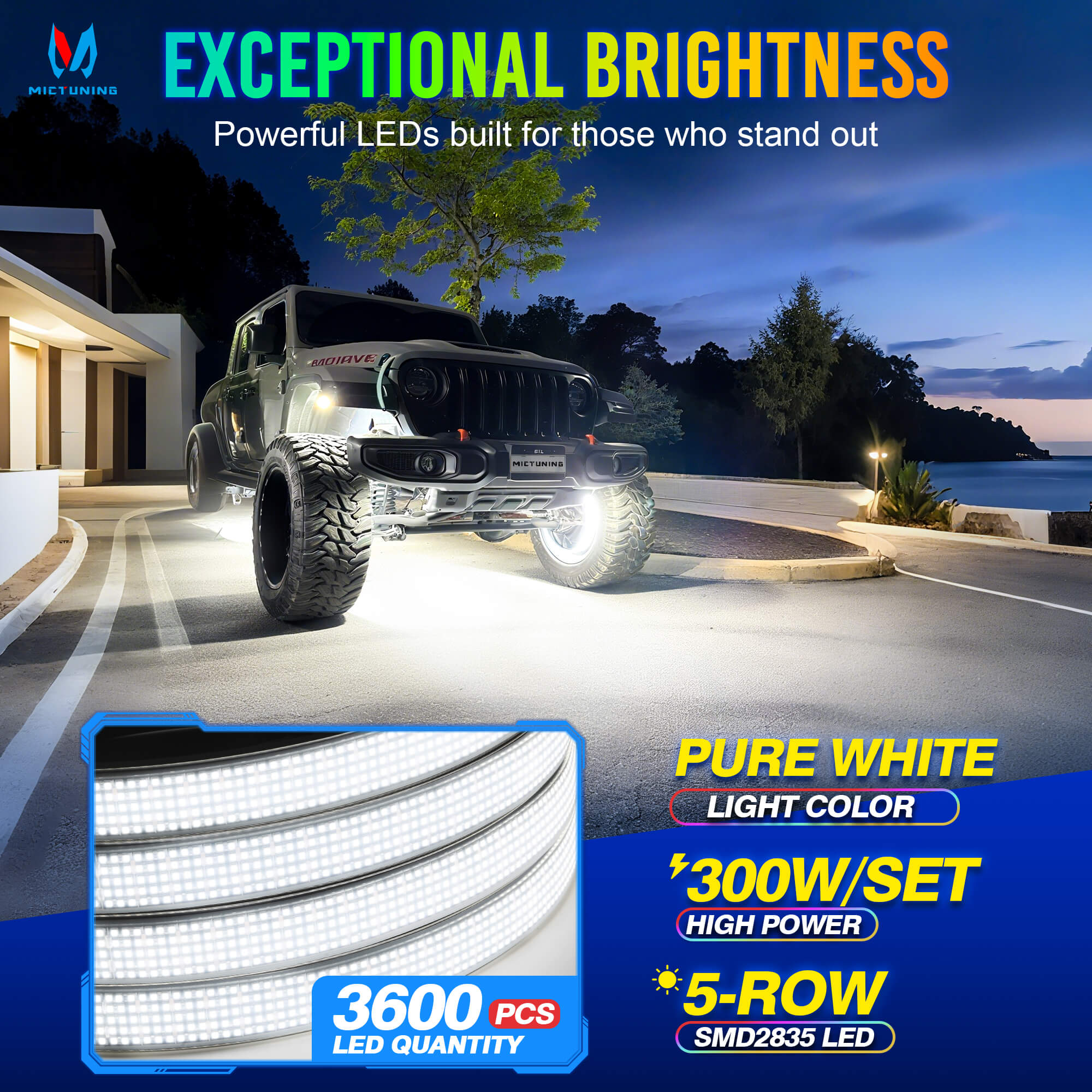 15.5"/17" 5-Row Pure White Wheel Lights, Ultra-Bright Wheel Ring Lights for for Truck SUV Car Offroad, IP68 Waterproof
