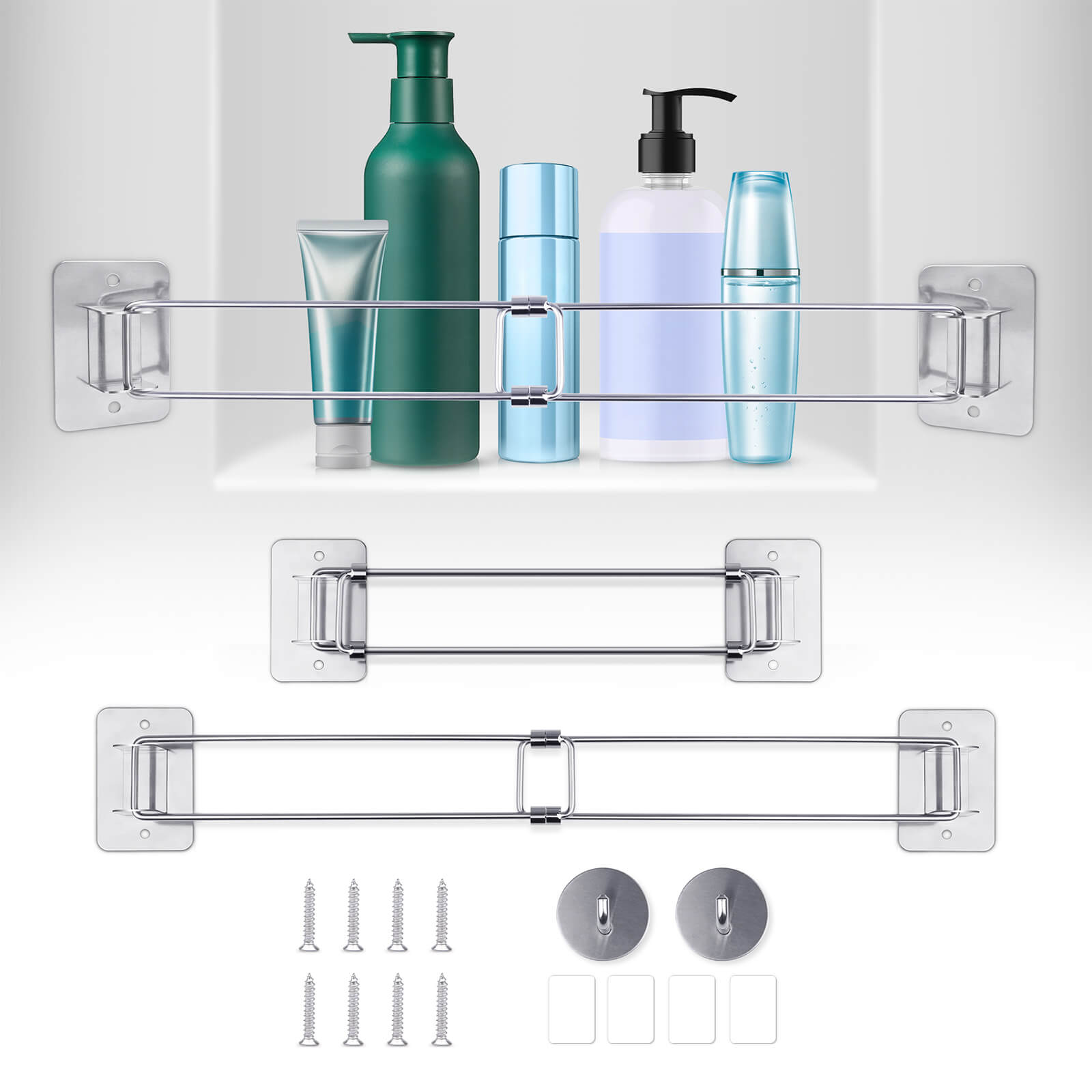 RV Shampoo Bottle Holder Fence Trailer Bathroom Corner Storage Bar, No Drilling or Screw Mount