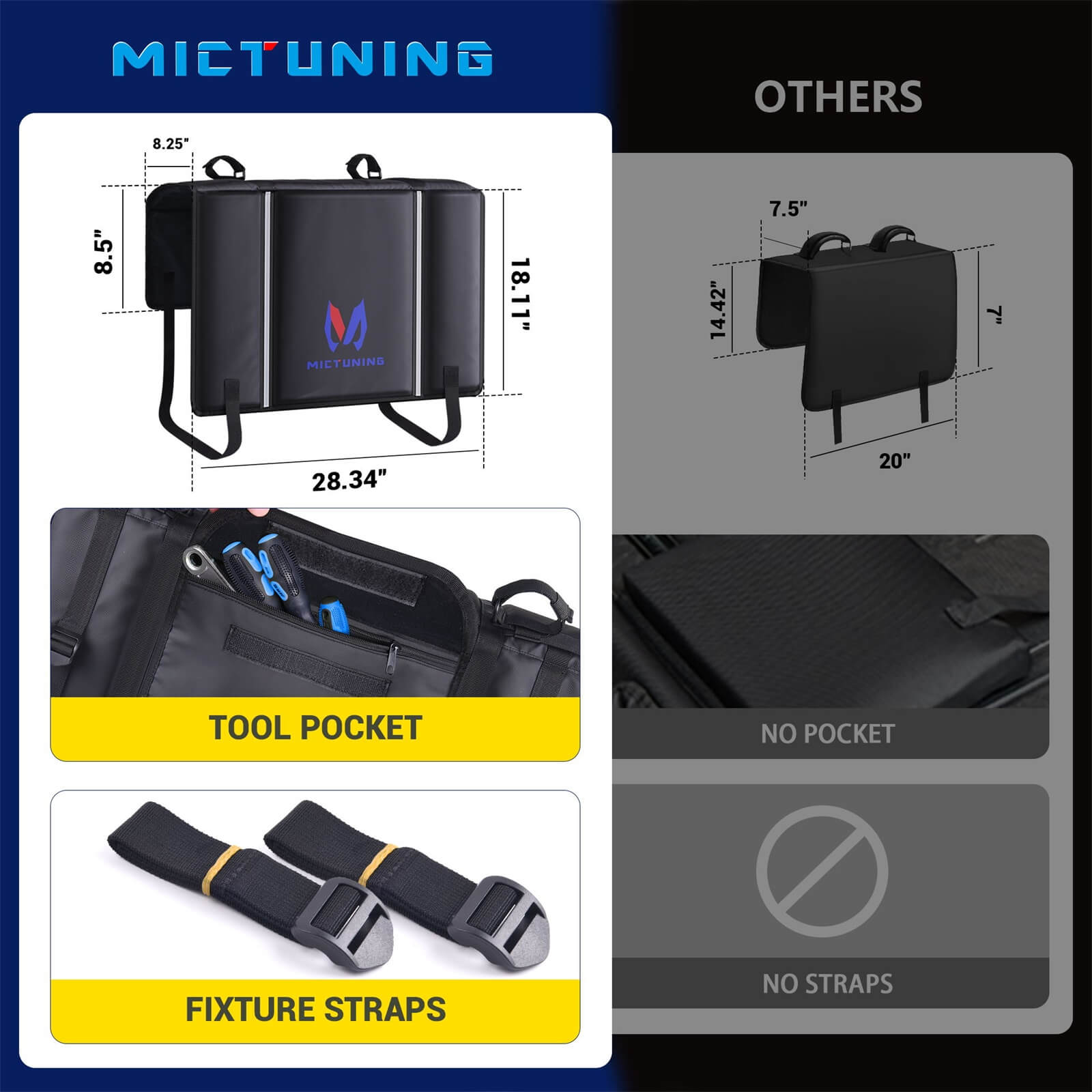 Upgraded Tailgate Bike Pad for Mountain Bike, Secure 2 Bicycles/5 Bicycles, Weatherproof, Reflective Strips, Tool Pocket, for Truck Outdoor Transportation
