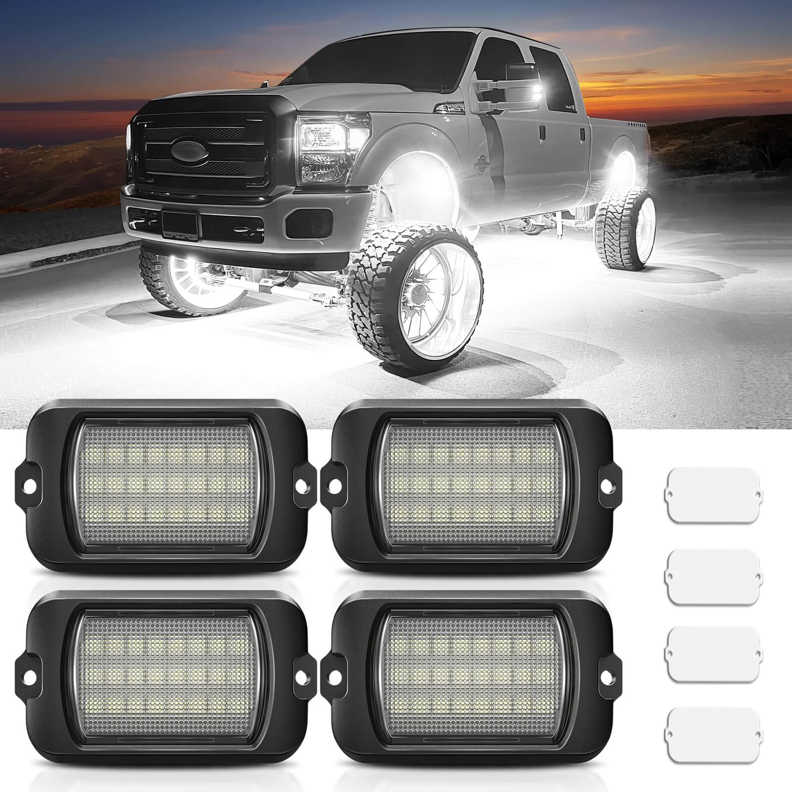 Q1 MAX White Rock Lights - 4-12 Pods Underglow Lights Compatible for Car Truck Offroad Boat, IP68 Waterproof