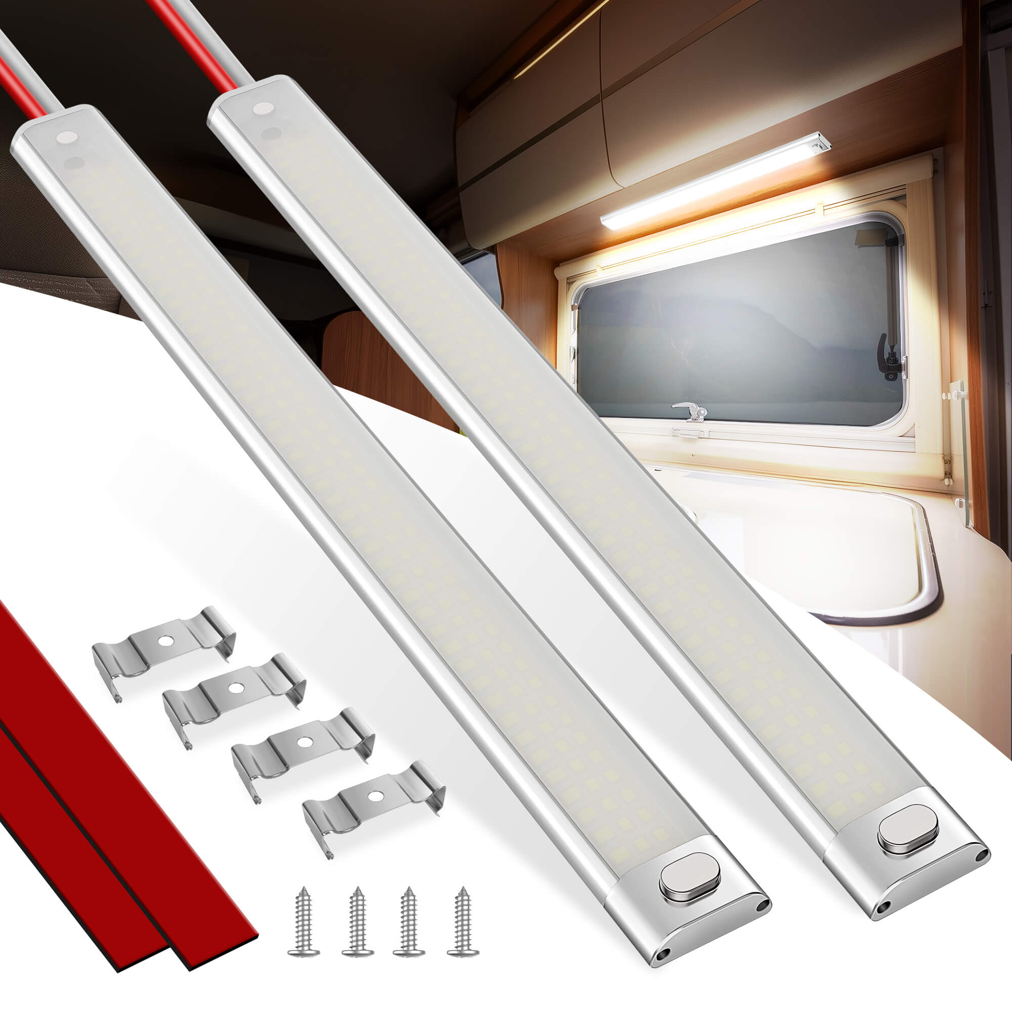 12V LED Interior Light Bar, 168LEDs 16W Led Strip Lights with ON/Off Switch, for Enclosed Cargo Trailer Car RV(2 Pack)