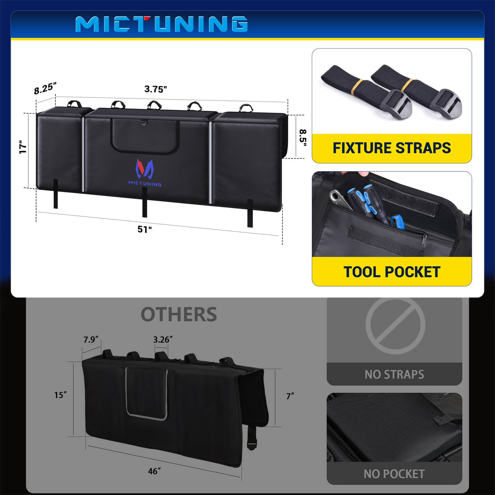Upgraded Tailgate Bike Pad for Mountain Bike, Secure 2 Bicycles/5 Bicycles, Weatherproof, Reflective Strips, Tool Pocket, for Truck Outdoor Transportation