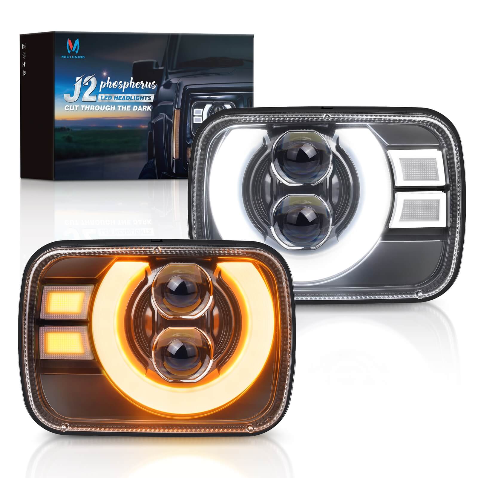 2026 New J2-Ecplise 5x7 7x6 Replace Driving Lights, H6054 Rectangle Anti-glare LED Lamps, DRL Amber Turn Signals, High/Low Beam, for Wrangler Cherokee Chevy GMC Ford