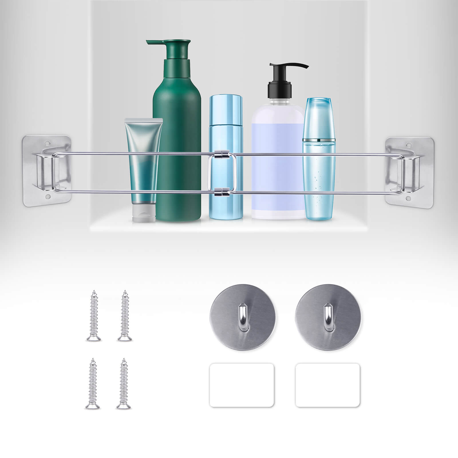 MICTUNING RV Shampoo Bottle Holder Fence Trailer Bathroom Corner Storage Bar,  No Drilling or Screw Mount