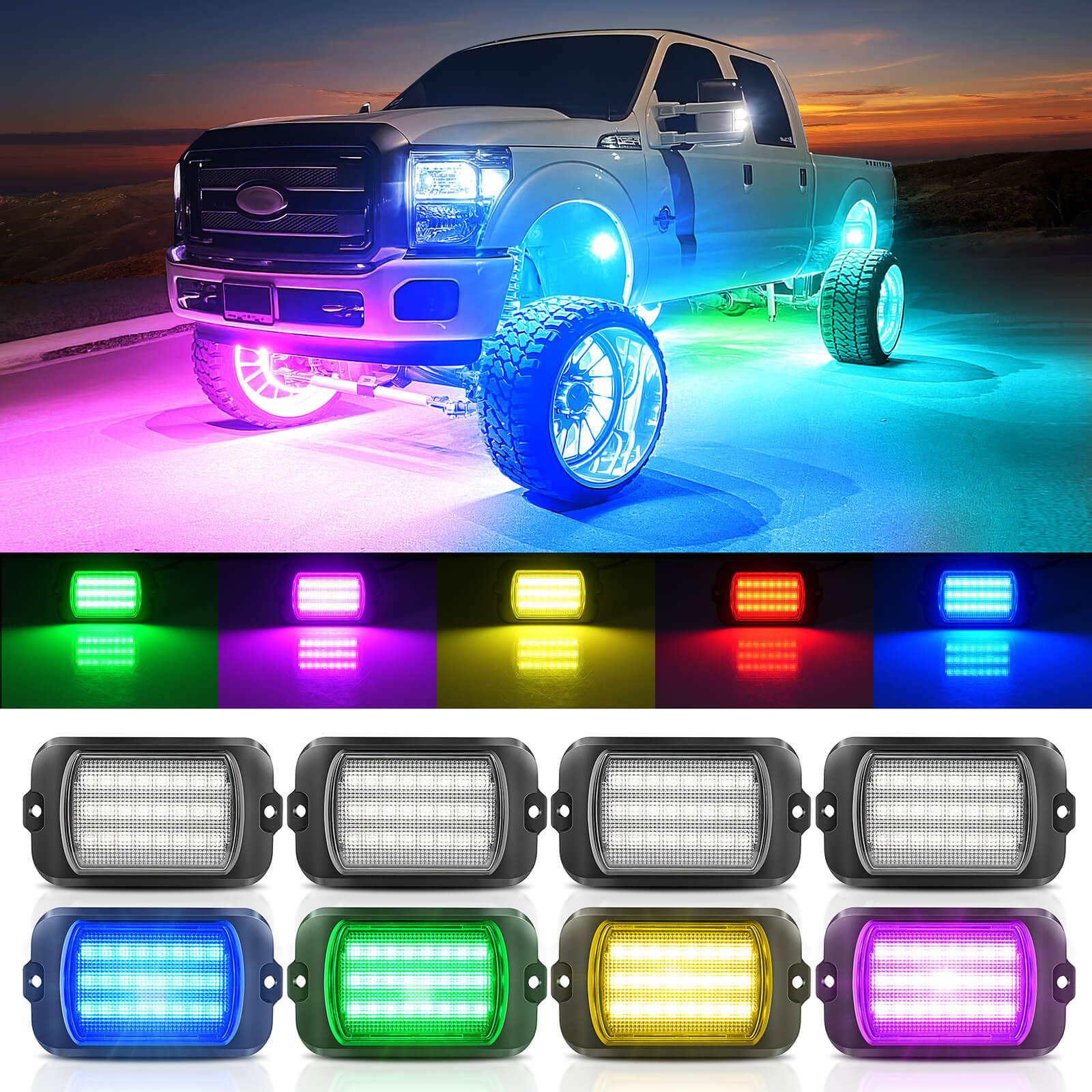 Newest Q1 Max RGB+IC Rock Lights Chasing Dream Color, 8-24 Pods, 24LEDs/Pod Super Bright, APP Control, IP68 Waterproof