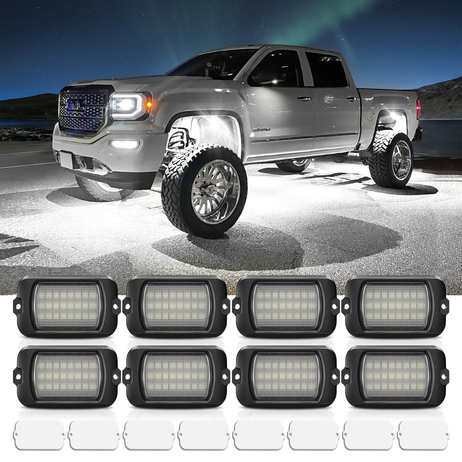 Q1 MAX White Rock Lights - 4-12 Pods Underglow Lights Compatible for Car Truck Offroad Boat, IP68 Waterproof