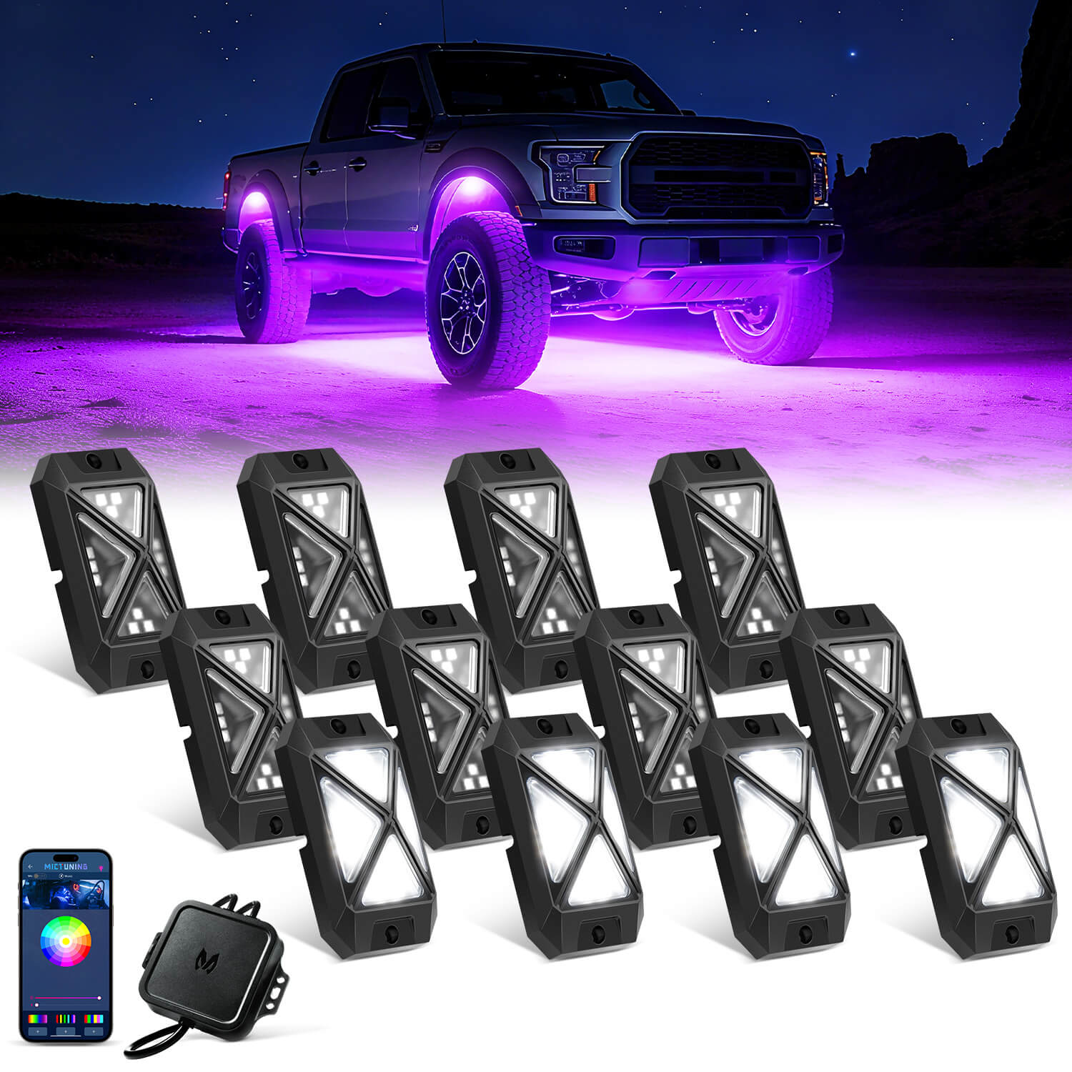 2025 Newest C4 360° Ultra-bright 4-Sided Wide Angle RGBW LED Rock Lights, Microphone Sync with APP Control, 8-16 Pods