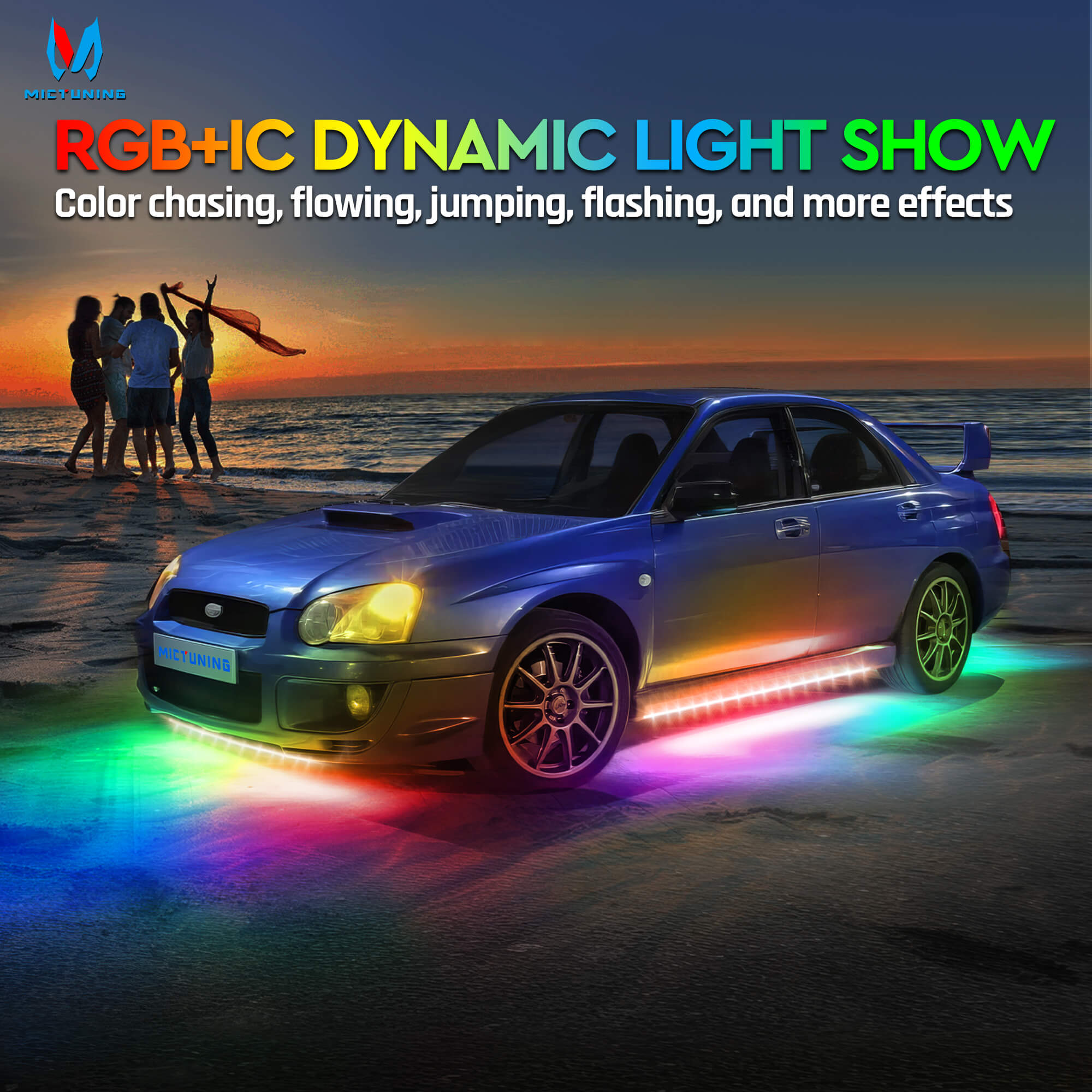 N8 Aluminum LED Car Underglow Light Kit, Exterior Underbody Light Strip 8PCS - Remote & Key Fob Dual Control(RGBW/RGB+IC)