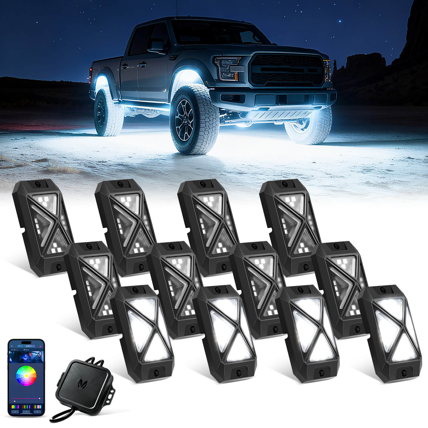 2025 Newest C4 360° Ultra-bright 4-Sided Wide Angle RGBW LED Rock Lights, Microphone Sync with APP Control, 8-16 Pods