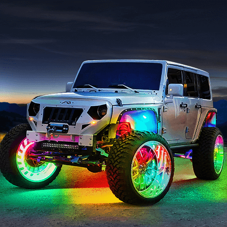 15.5″/17″ V1 RGB+IC Chasing Color Wheel Ring Lights Kit with APP Control, Double-Row Neon Wheel Rim Lights