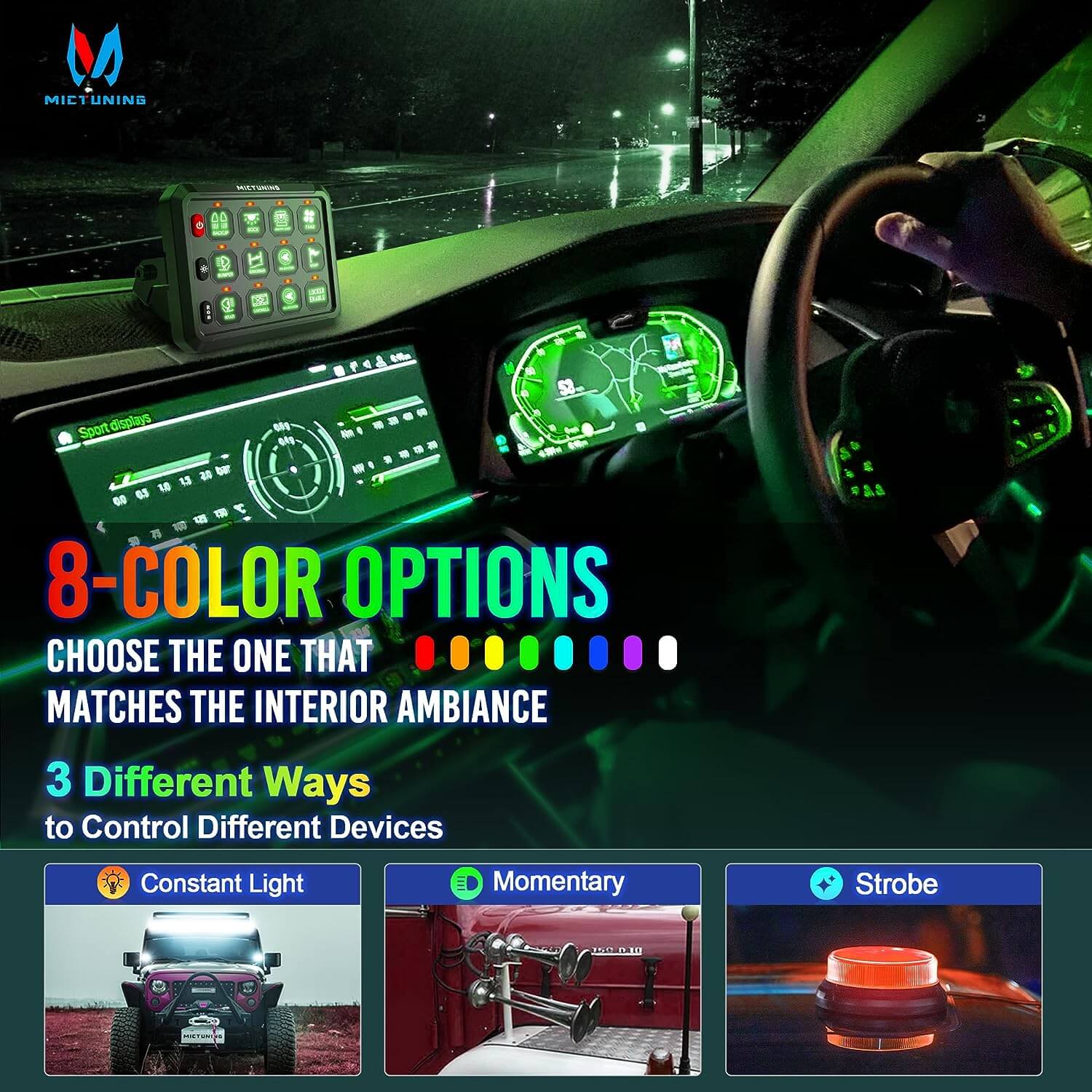 P1s RGB 6/8/12 Gang 5" Switch Panel, High Power 5-Level Brightness, Multifunction Touch Toggle Switch