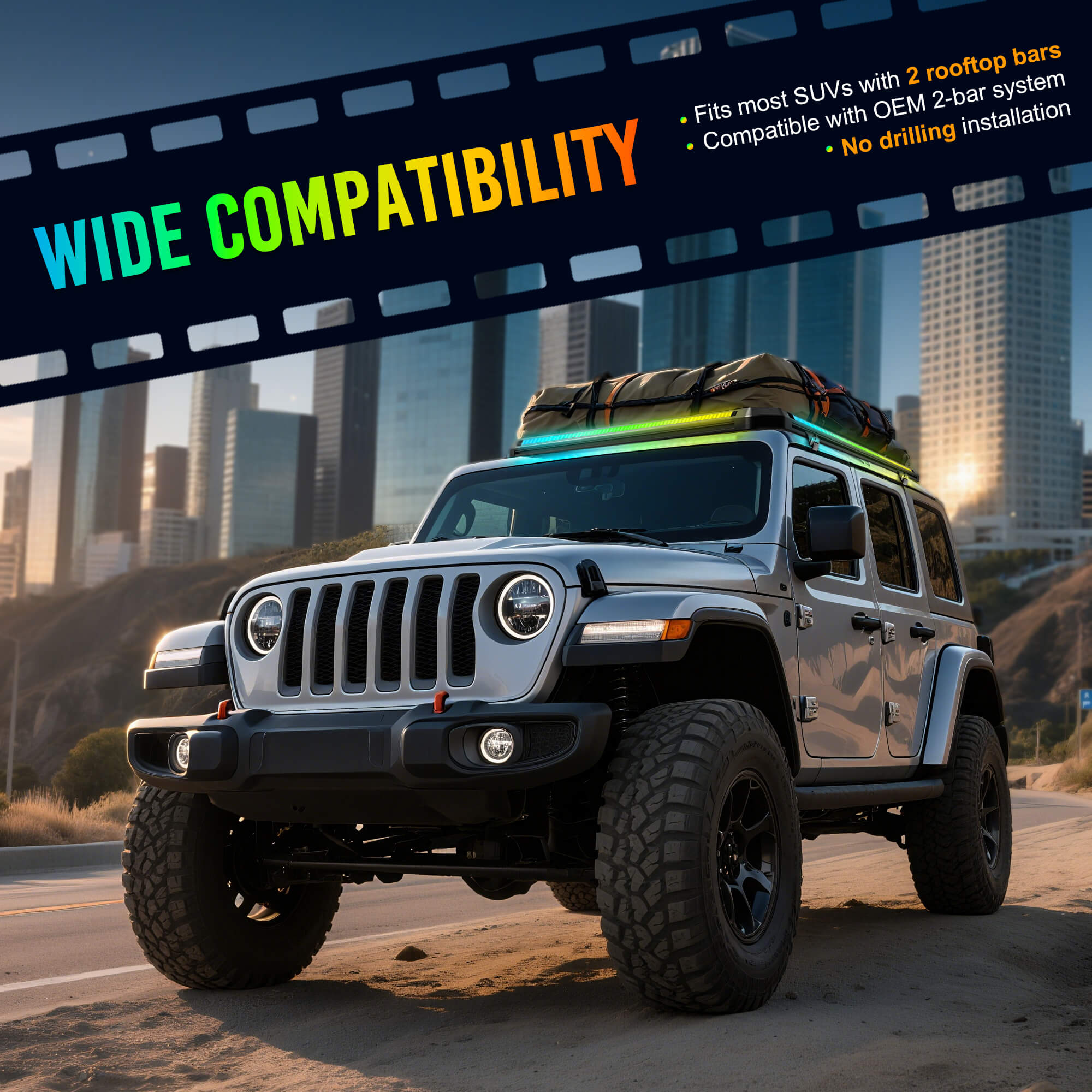 Newest LED Roof Rack Cargo Platform w/ built-in RGB+IC Light Strips, RGB Chasing Lights Frame, Aluminum, 55.1" x 47.2", Fits Most 2-Bar SUVs (Only Ships to U.S. )