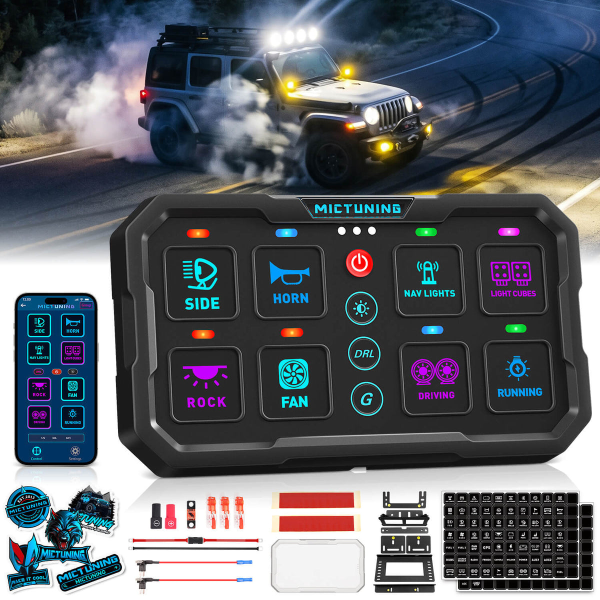 Newest MP Smart Switch Panel 8 Gang, 120A High Current, Trigger & DRL Control, App & Apple CarPlay, Group Control, Low-Voltage Auto Cutoff