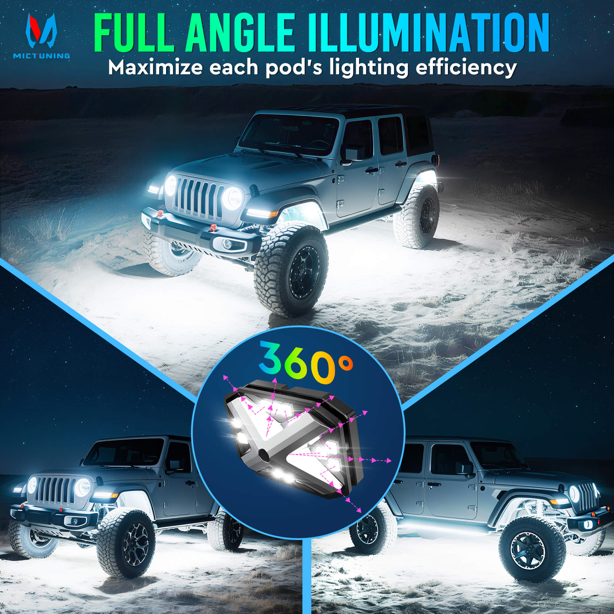 2025 Newest C4 360° Ultra-bright 4-Sided Wide Angle RGBW LED Rock Lights, Microphone Sync with APP Control, 8-16 Pods