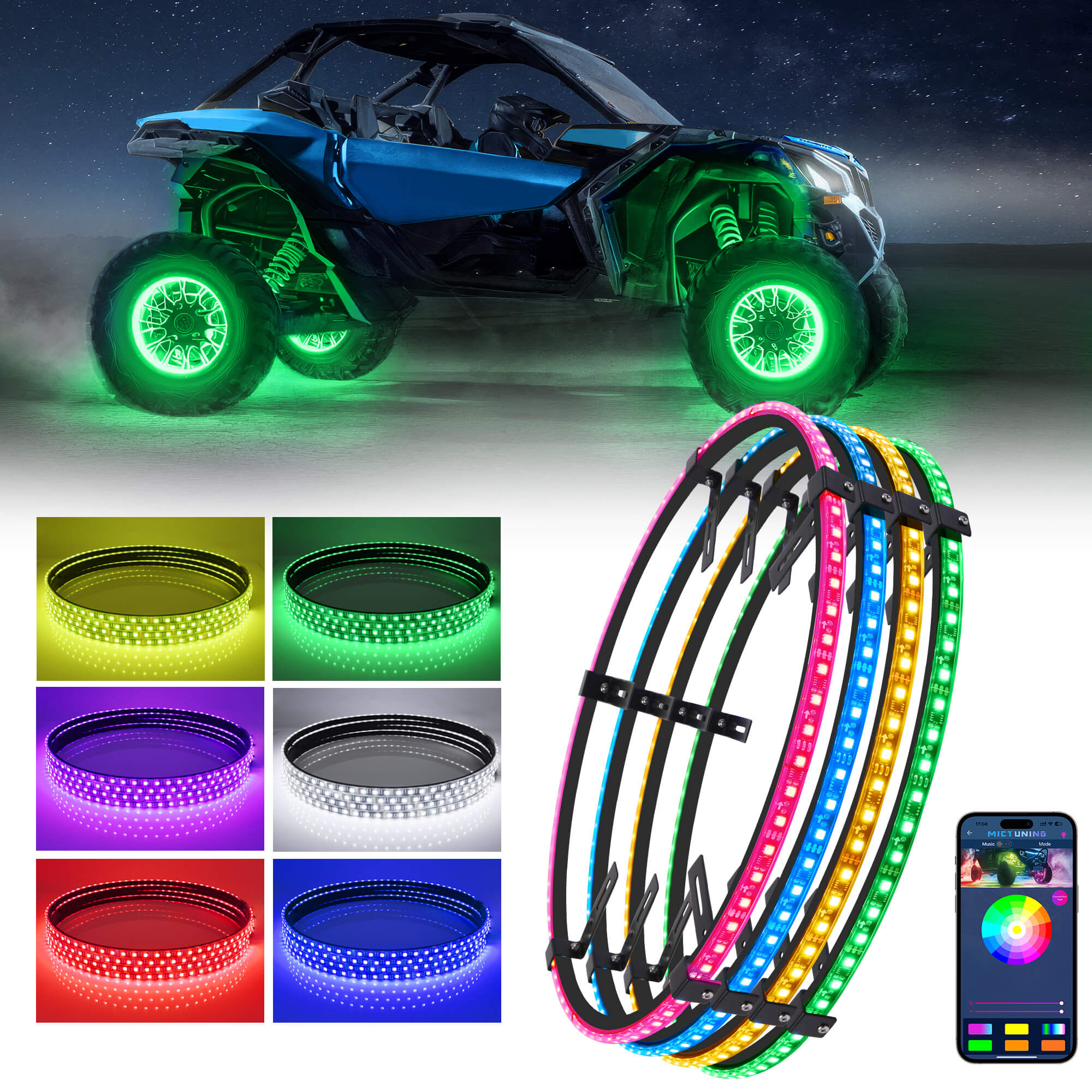 15.5'' V1 RGBW LED Wheel Ring Lights 4pcs Neon Wheel Rim Lights w/Turn Signal & Braking Function