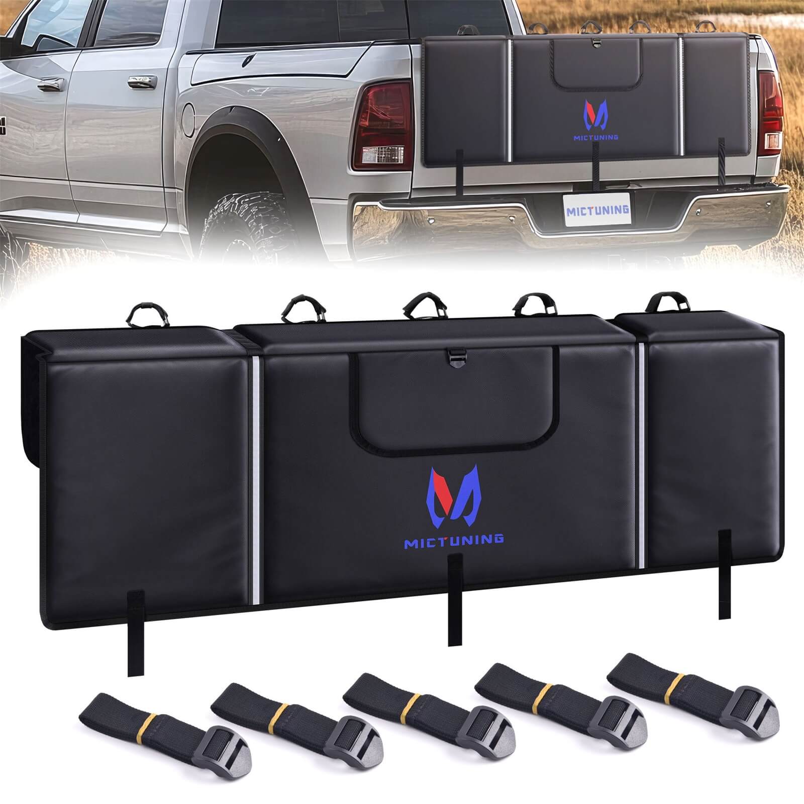 Upgraded Tailgate Bike Pad for Mountain Bike, Secure 2 Bicycles/5 Bicycles, Weatherproof, Reflective Strips, Tool Pocket, for Truck Outdoor Transportation