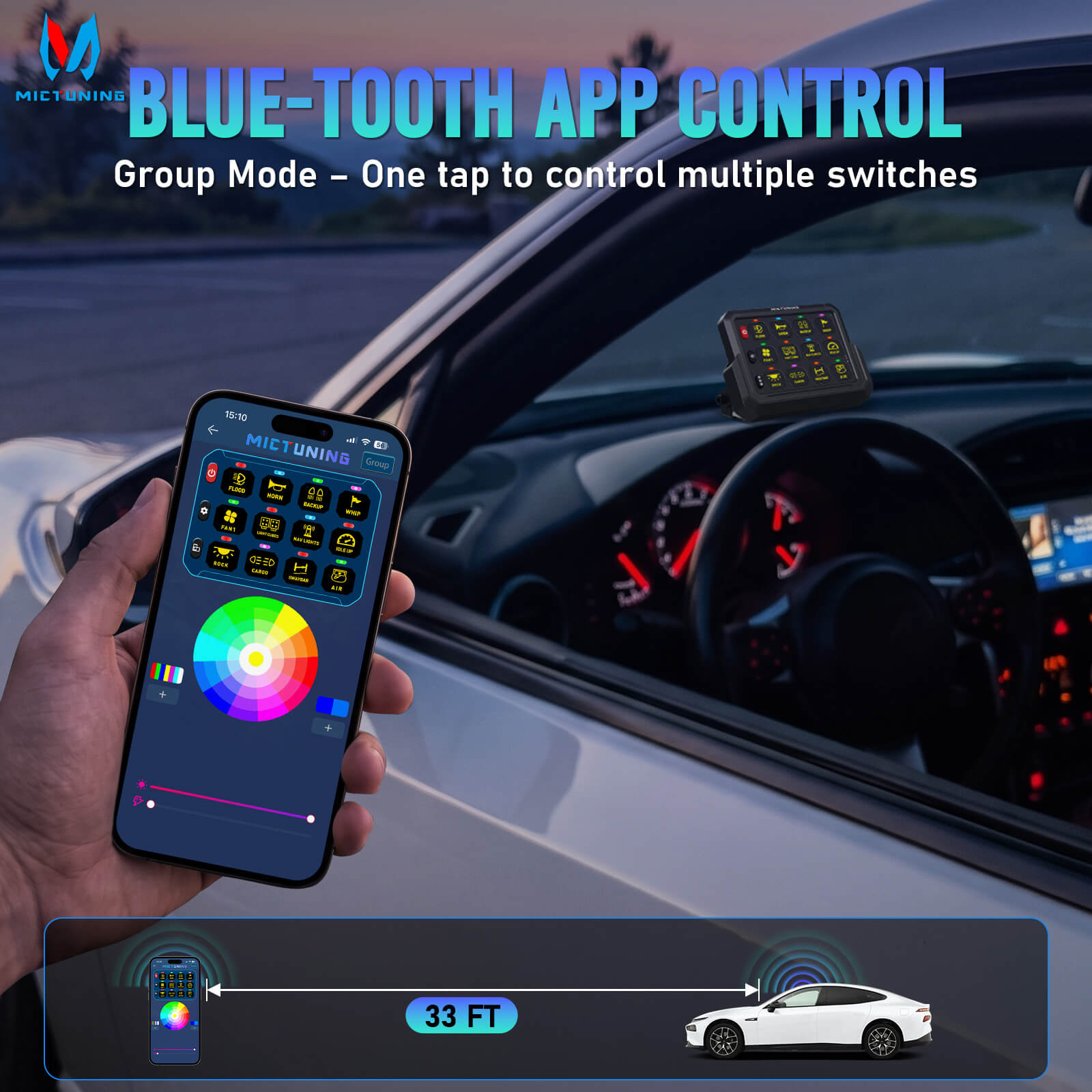 Upgraded P1s-AC-APP Wireless RGB Switch Panel with App Control, 8/12 Gang, 262FT Range, Aluminum Alloy 4 Control Modes