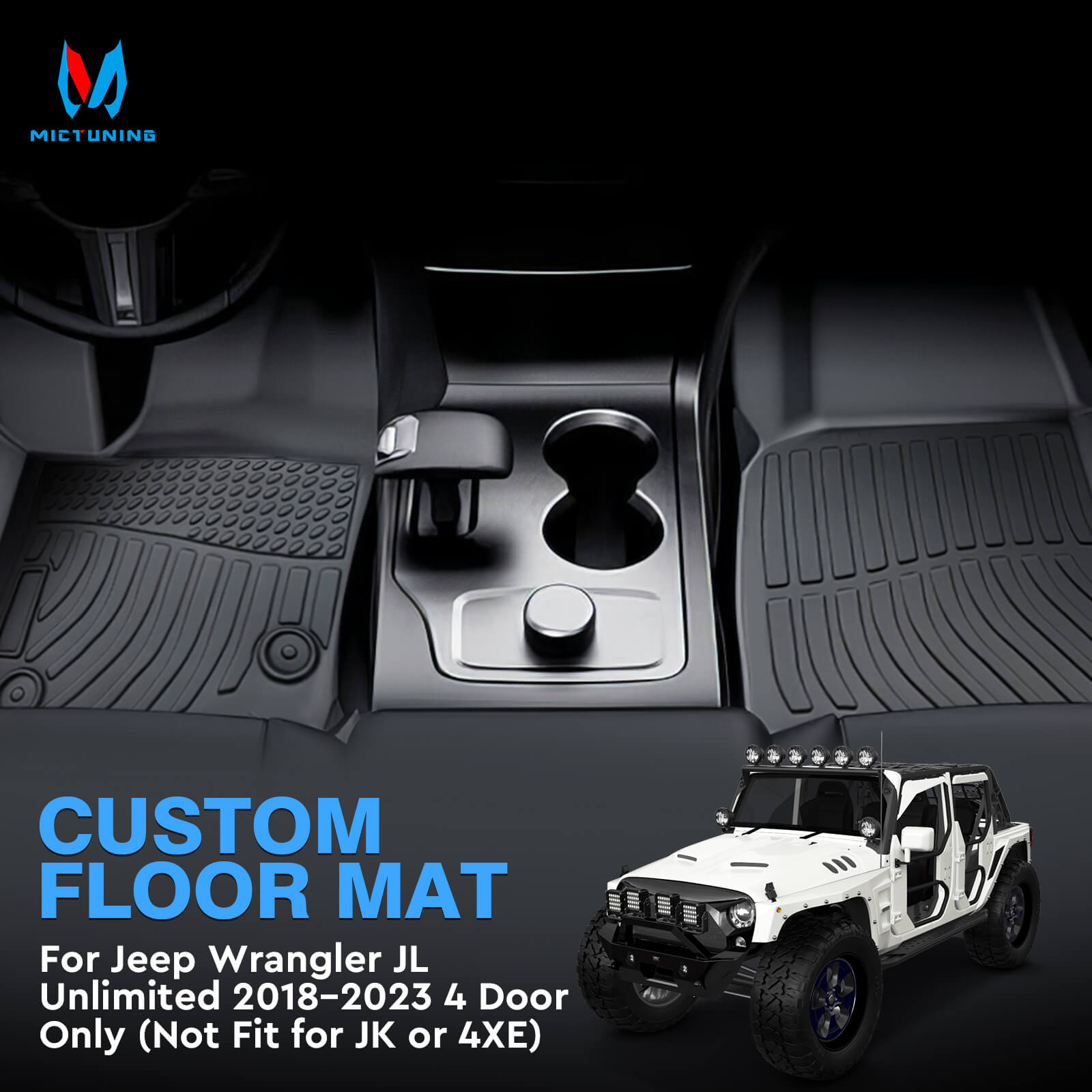 Jeep Wrangler JL Unlimited 4 Door Only (Not Fit for JK or 4XE) 2018-2023 Floor Mats, 1st & 2nd Row Liner Set Custom Fit
