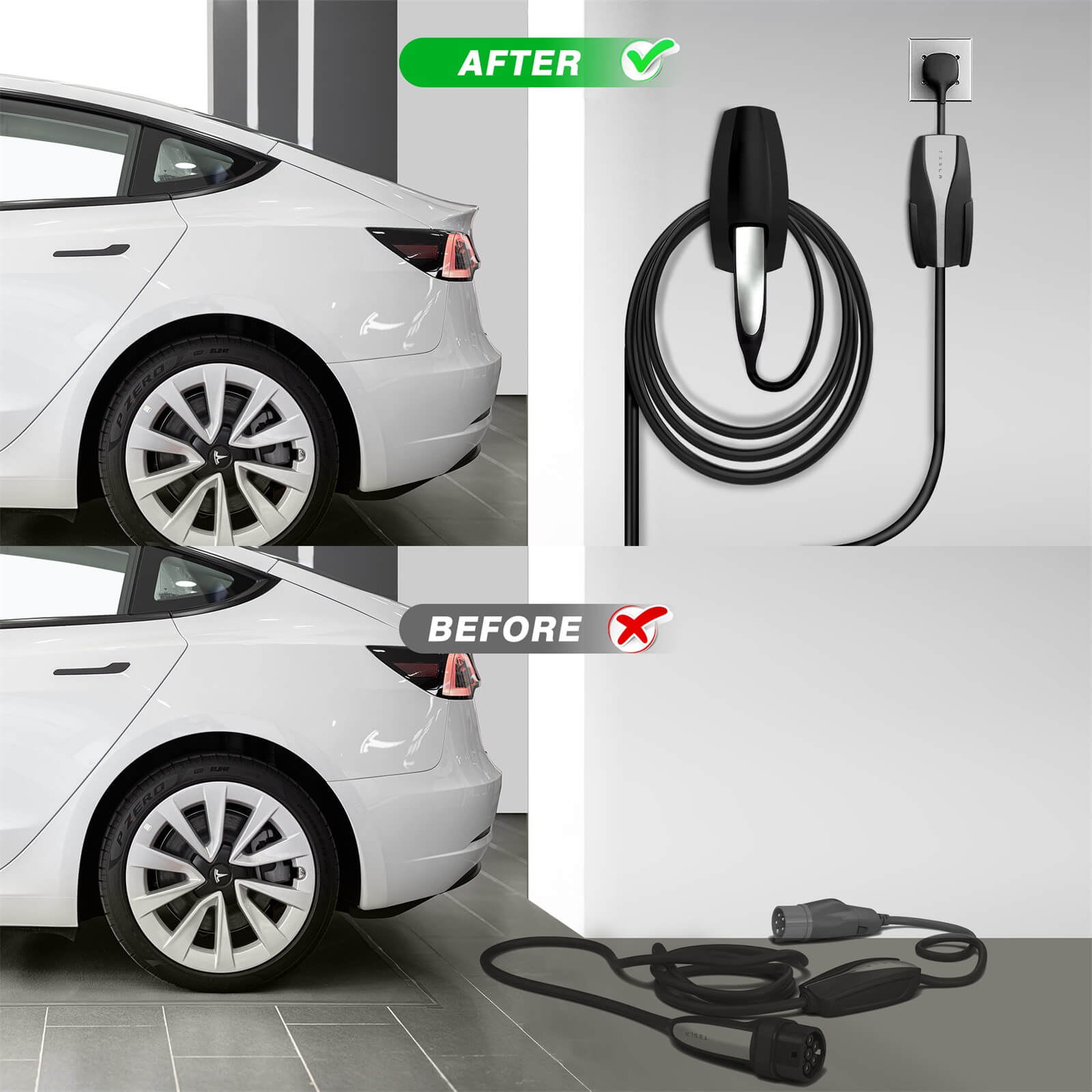 Charging Cable Holder for Tesla, Wall Mount UMC Connector Adapter Organizer Bracket, Compatible with Model 3 Model Y Model X Model S