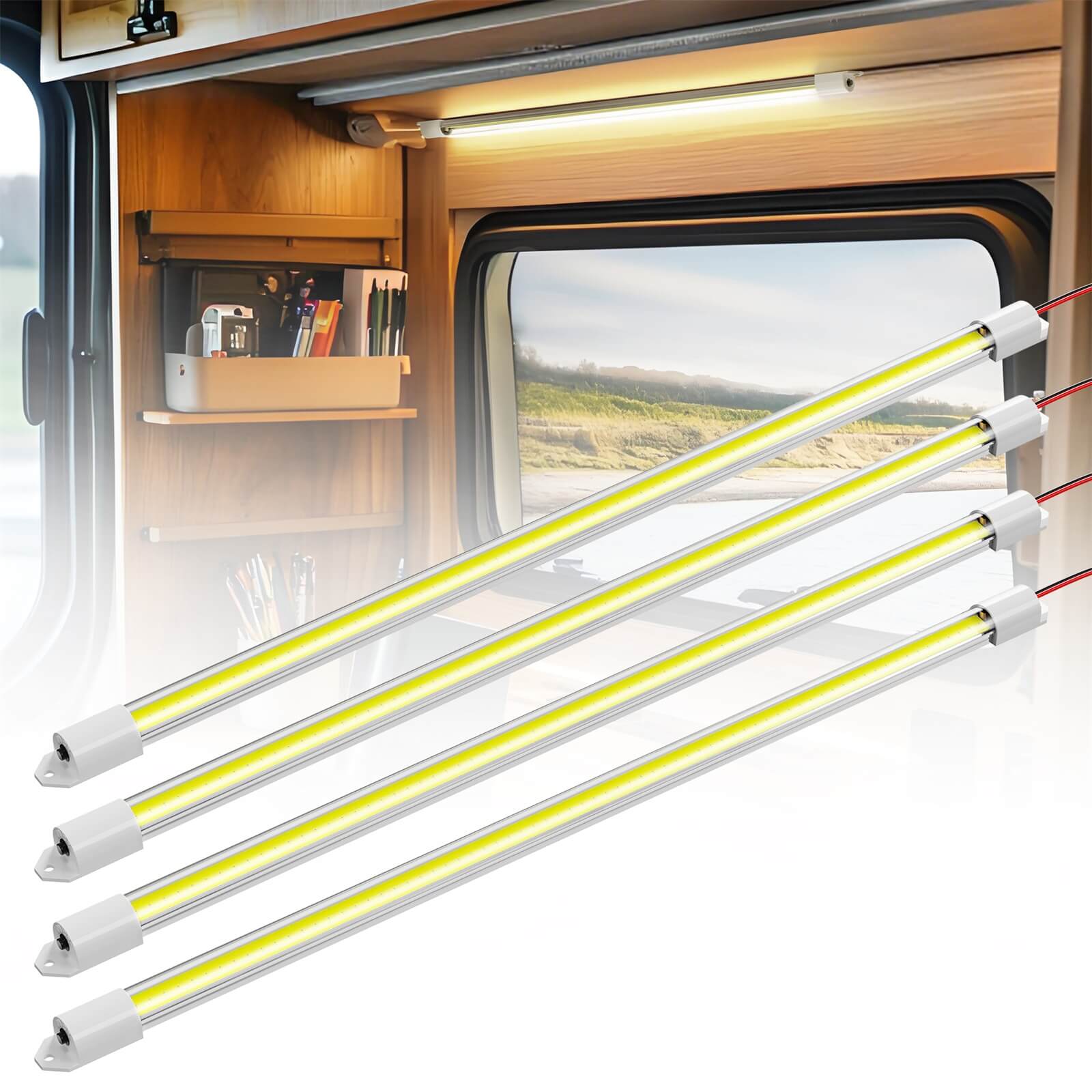 COB LED Interior Light Bar 4pcs, 6000K Strip Lights with ON/Off Switch, for Enclosed Cargo Trailer Car RV