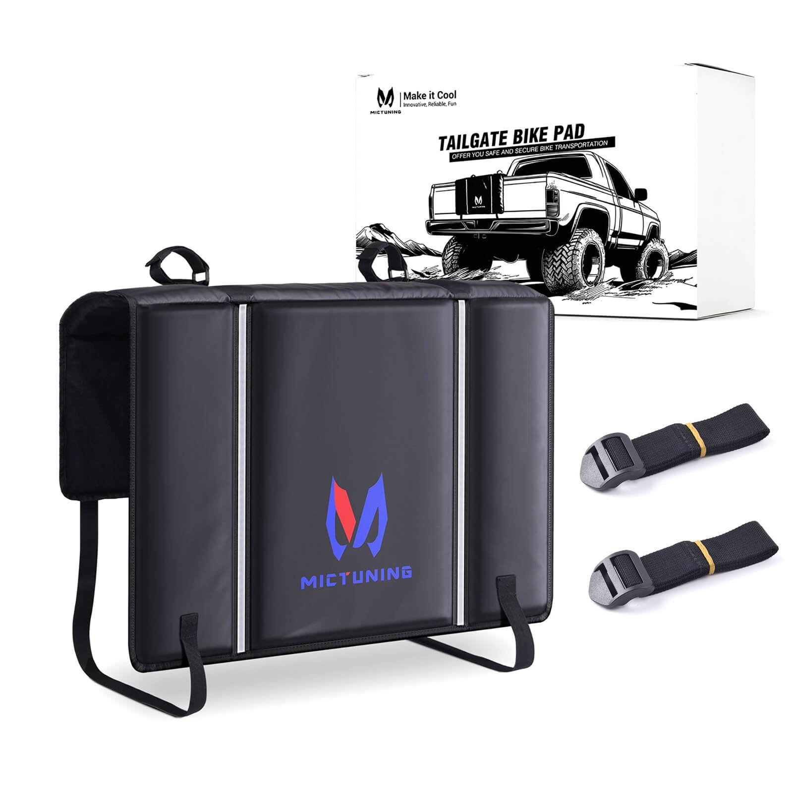 Upgraded Tailgate Bike Pad for Mountain Bike, Secure 2 Bicycles/5 Bicycles, Weatherproof, Reflective Strips, Tool Pocket, for Truck Outdoor Transportation