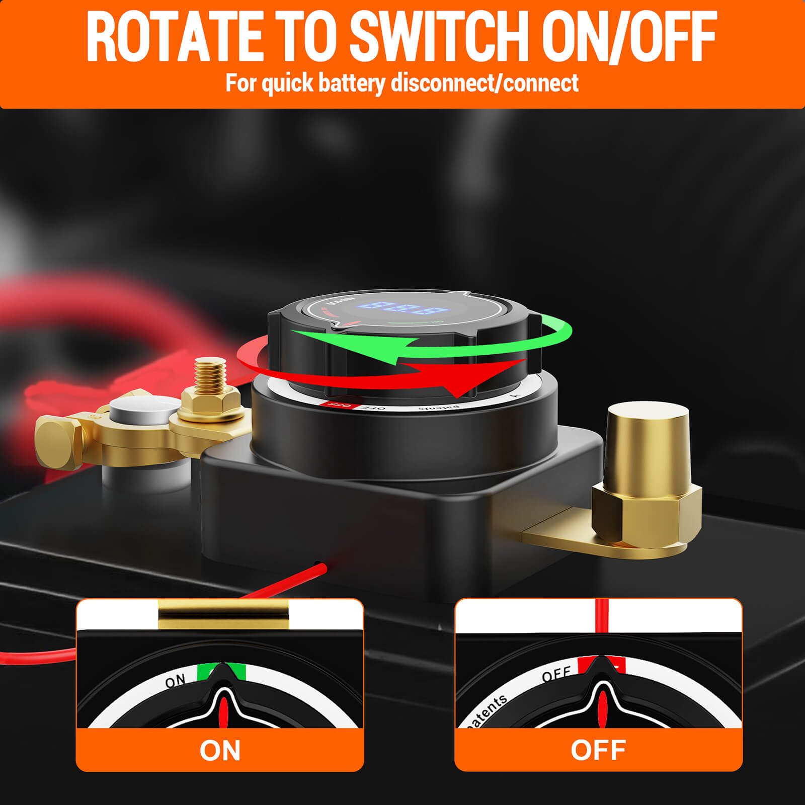 Battery Disconnect Switch with Voltmeter, DC 5-80V Master Isolator On Off Kill Switch Power Cut/Shut Off Switch