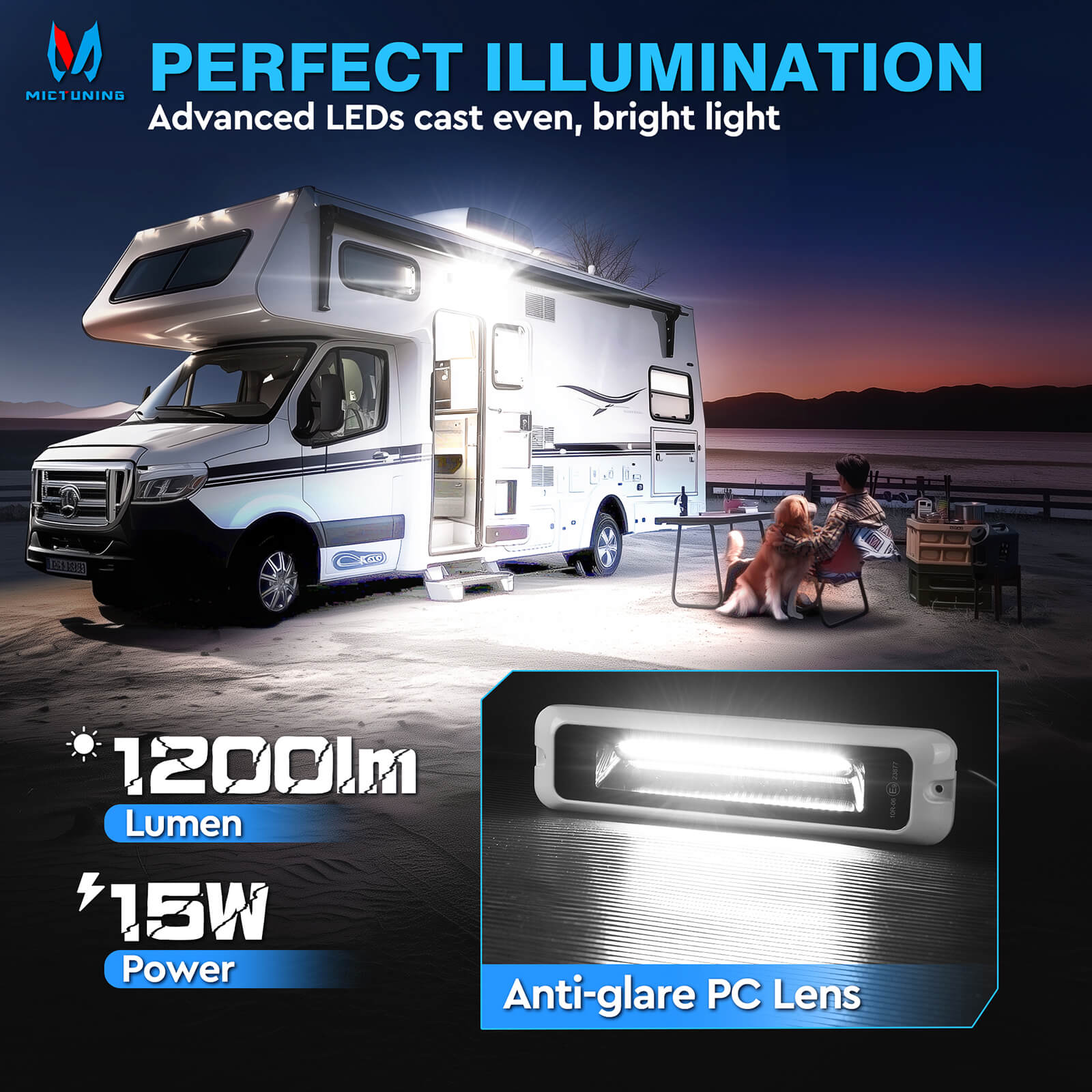 6 Inch/8 Inch RV Exterior Porch Light, LED Utility Awning White 6000K, Outdoor IP68 Waterproof Aluminum