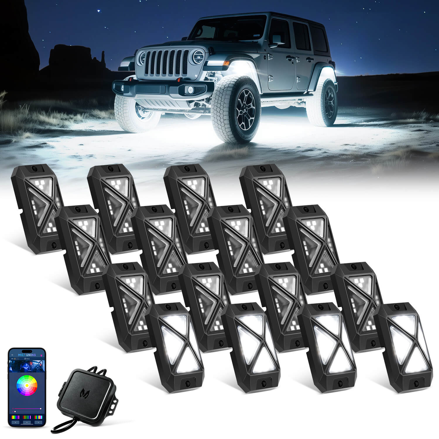 2025 Newest C4 360° Ultra-bright 4-Sided Wide Angle RGBW LED Rock Lights, Microphone Sync with APP Control, 8-16 Pods